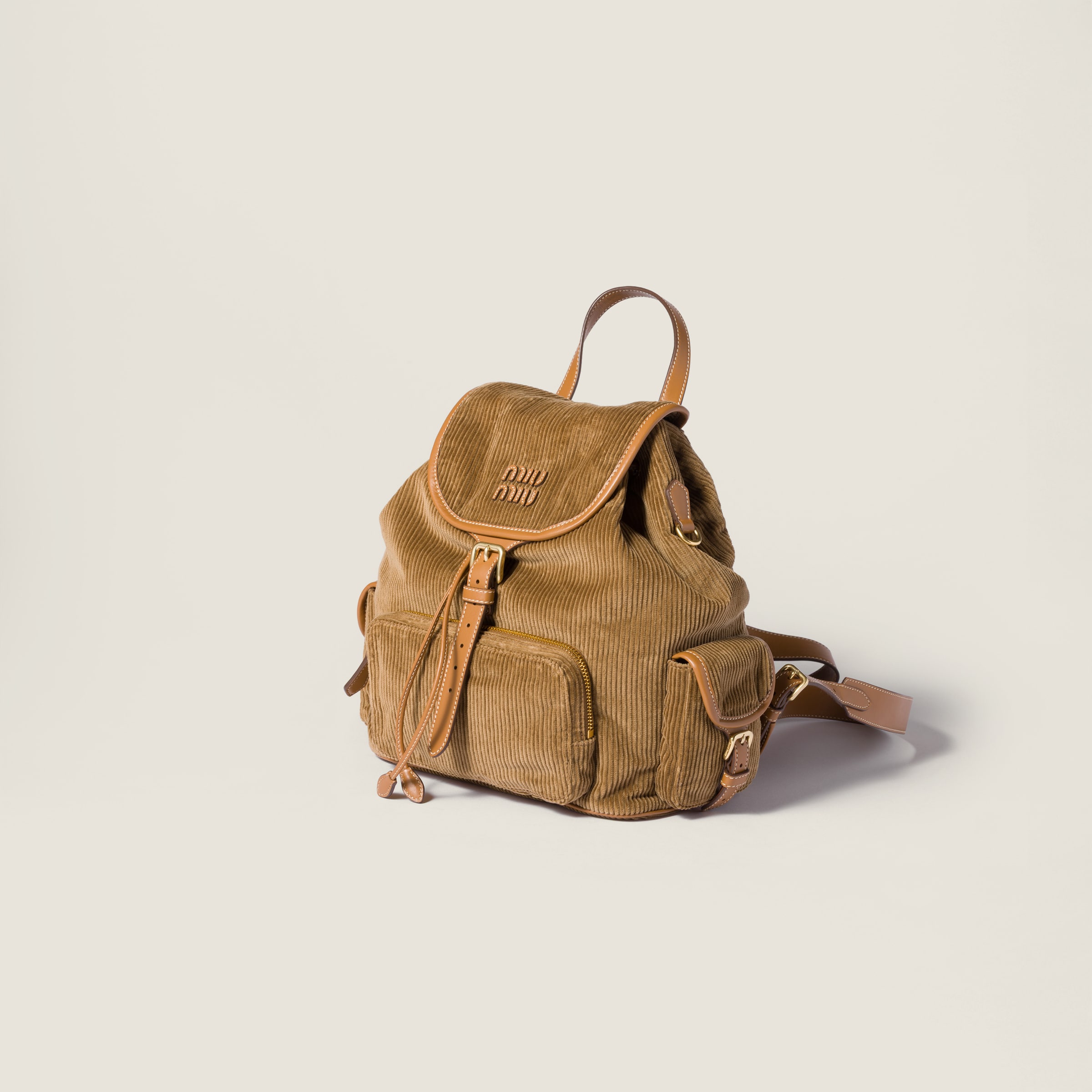 Miu Miu Corduroy Backpack In Brown