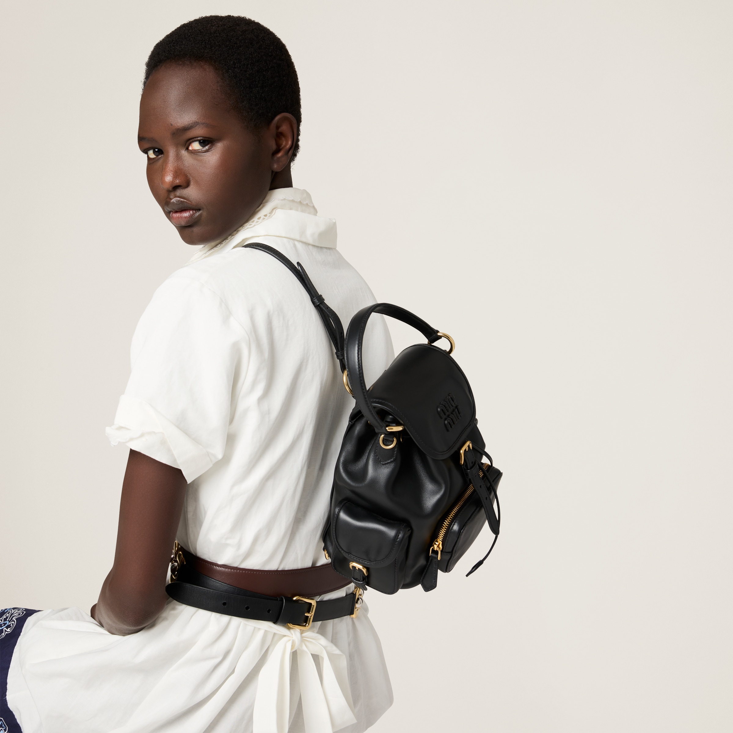 Black Leather Backpack | Miu Miu