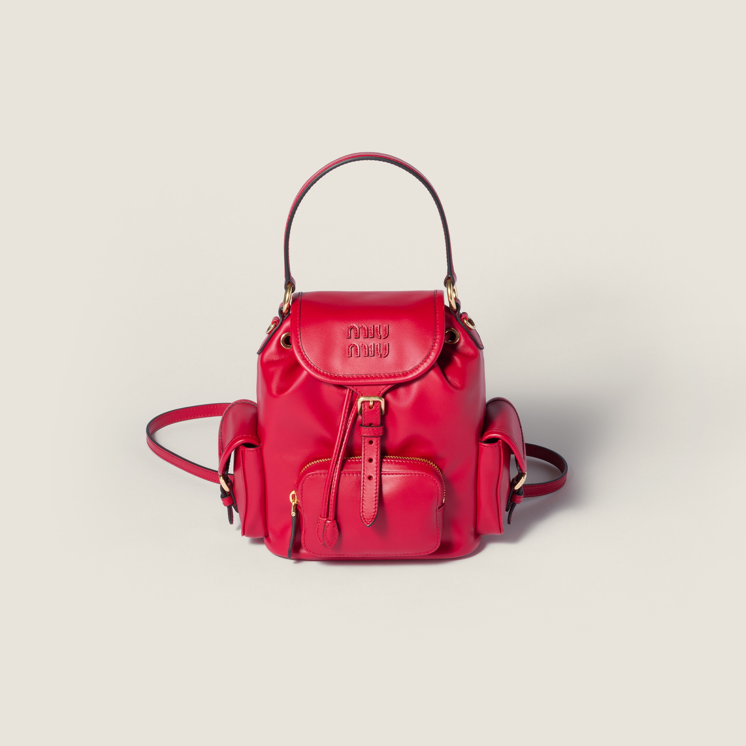 レッド／ブラウン キャンバスxレザー バックパック | Miu Miu