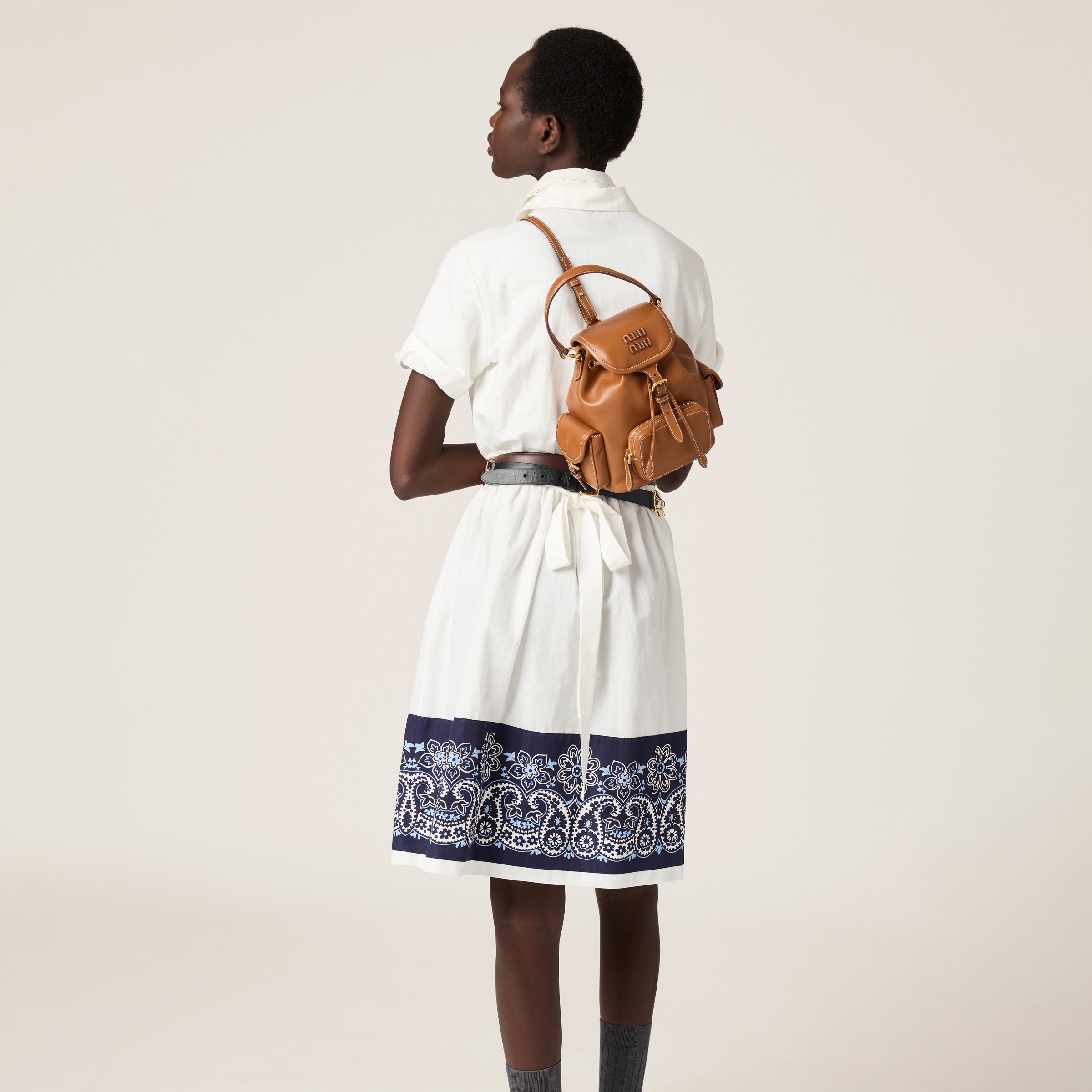 コニャック レザー バックパック | Miu Miu コニャック レザー バックパック | Miu Miu