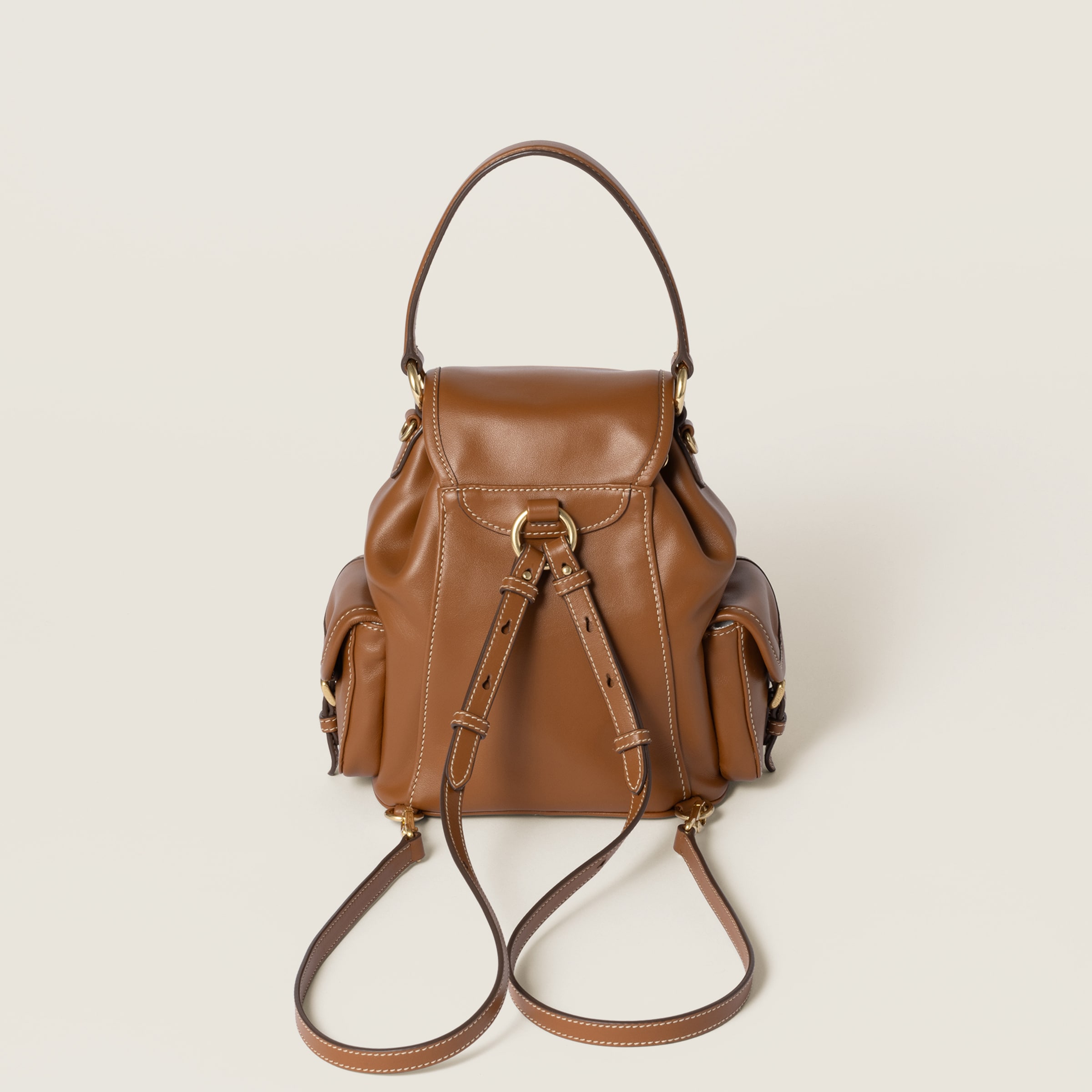 Shop Miu Miu Leather Backpack In Cognac