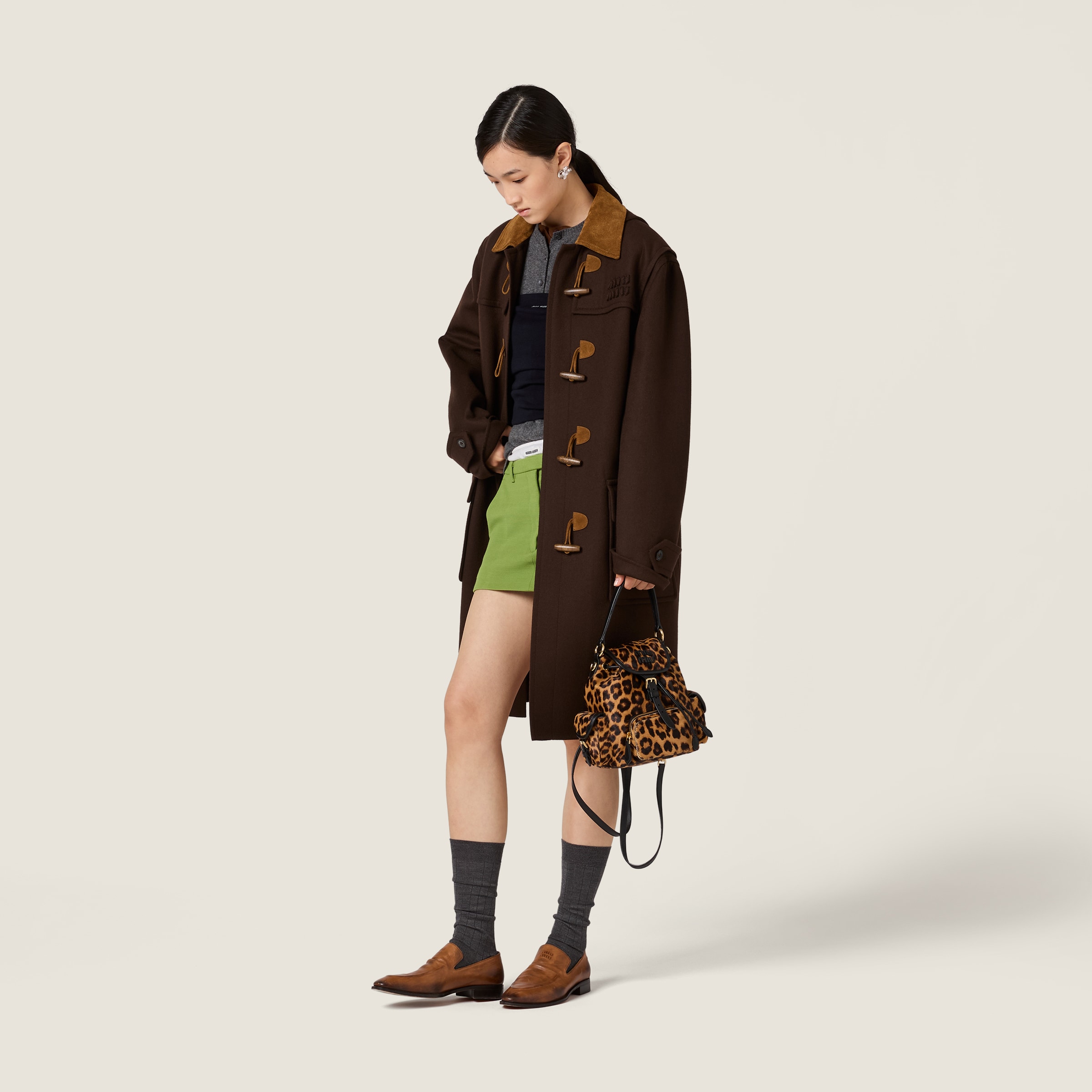 Miu Miu Printed Leather Backpack In Brown