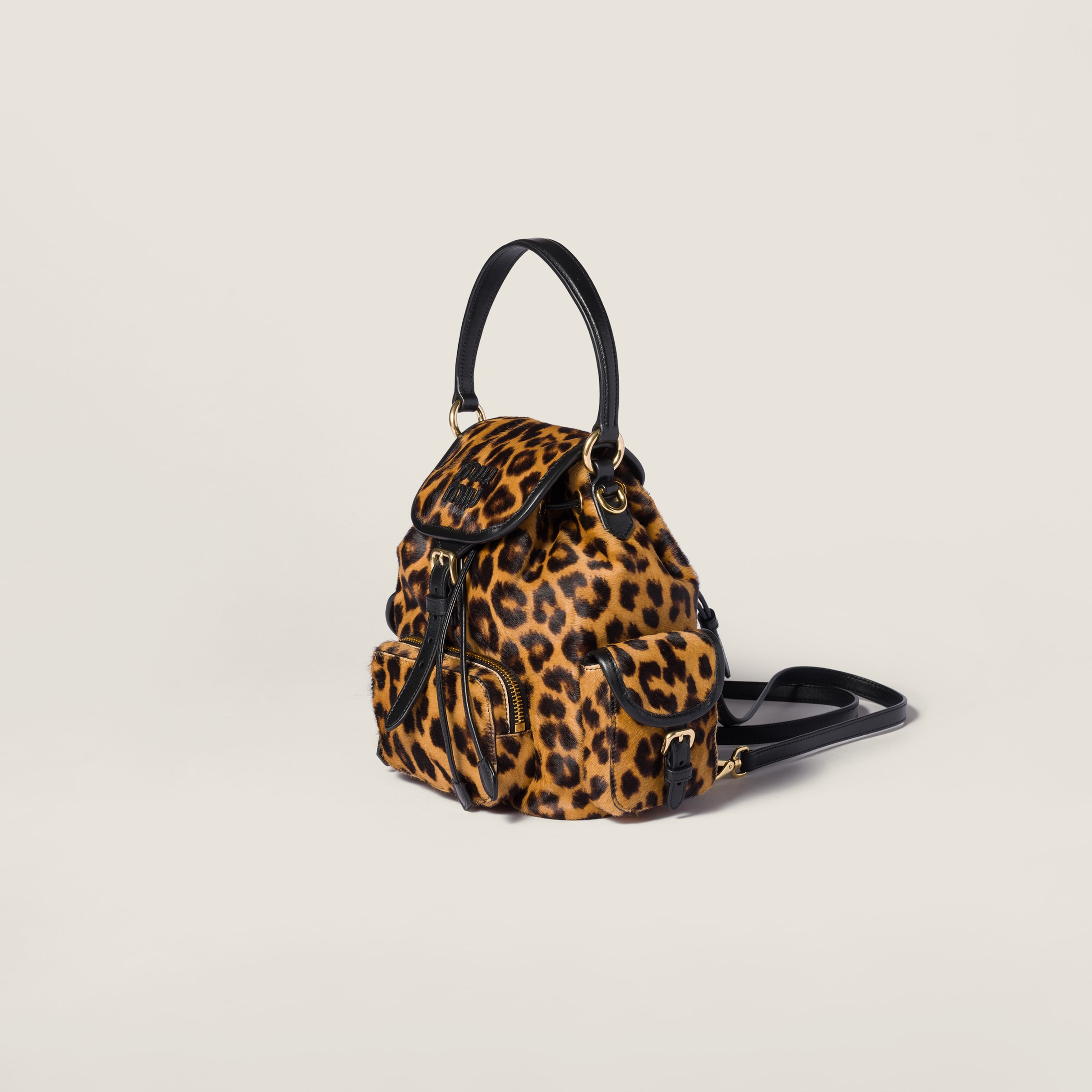 Miu Miu Printed Leather Backpack In Brown