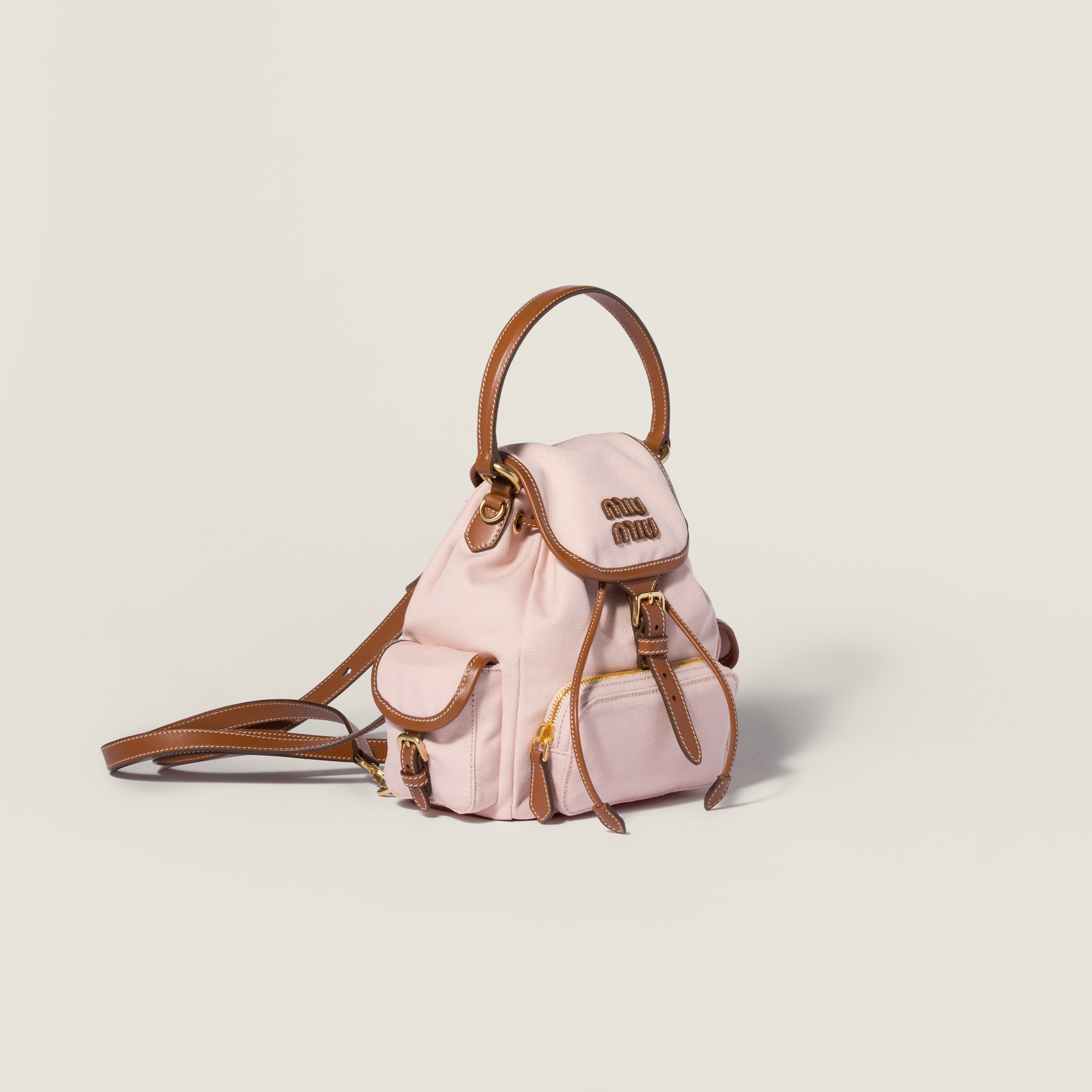 Peach/brandy Canvas And Leather Backpack | Miu Miu
