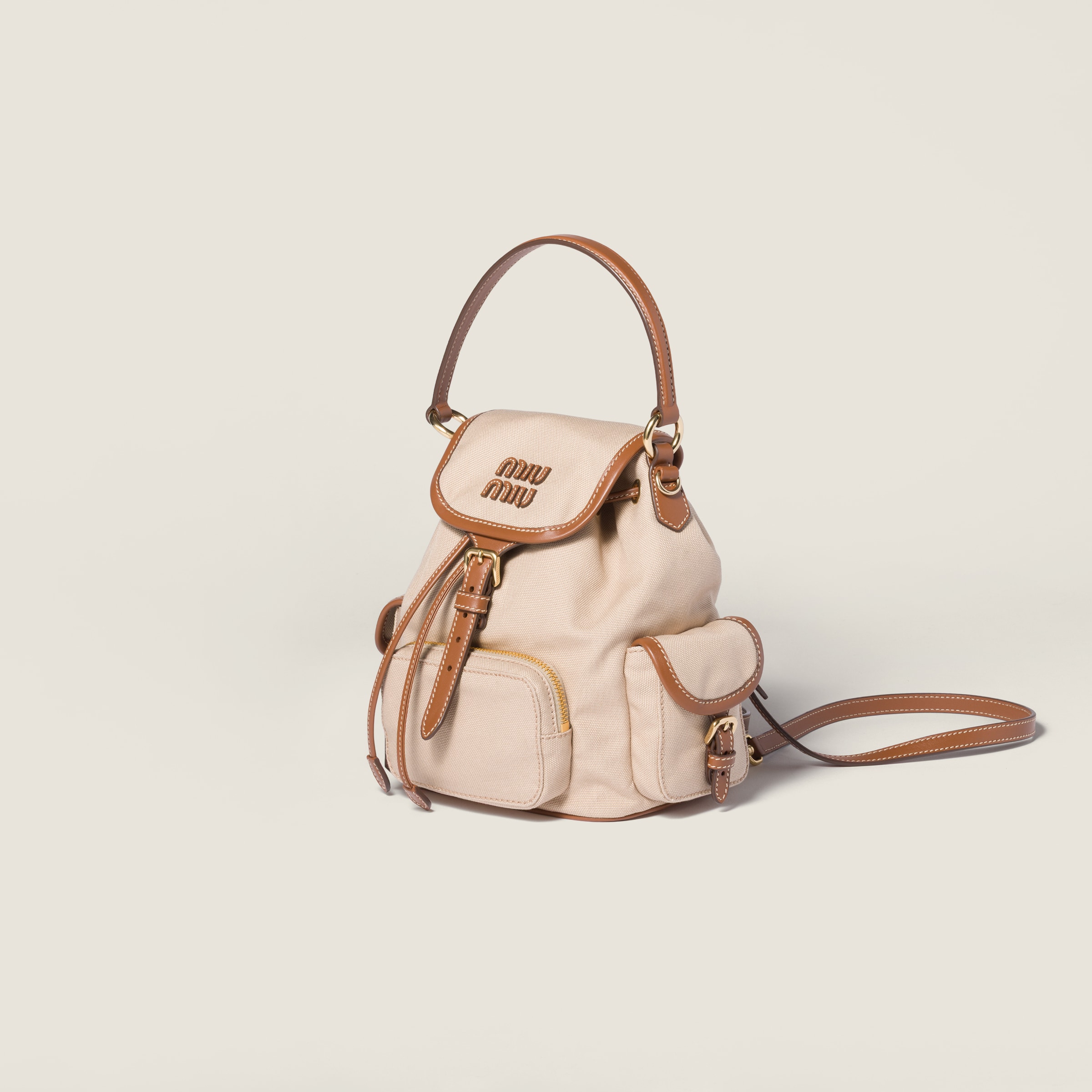 コードベージュ/ブランデー キャンバスxレザー バックパック | Miu Miu