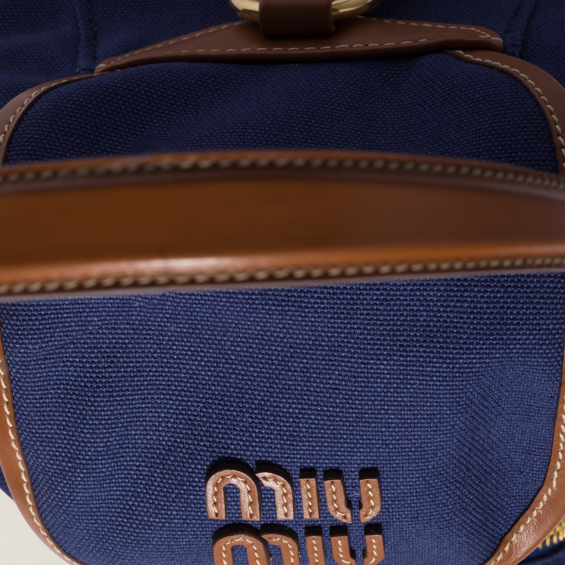 ★Miu Miu★Canvas and Leather Backpack★Cornflower Blue Miu Miu Canvas Backpack Cornflower Blue/Brandy in Cotton - GB