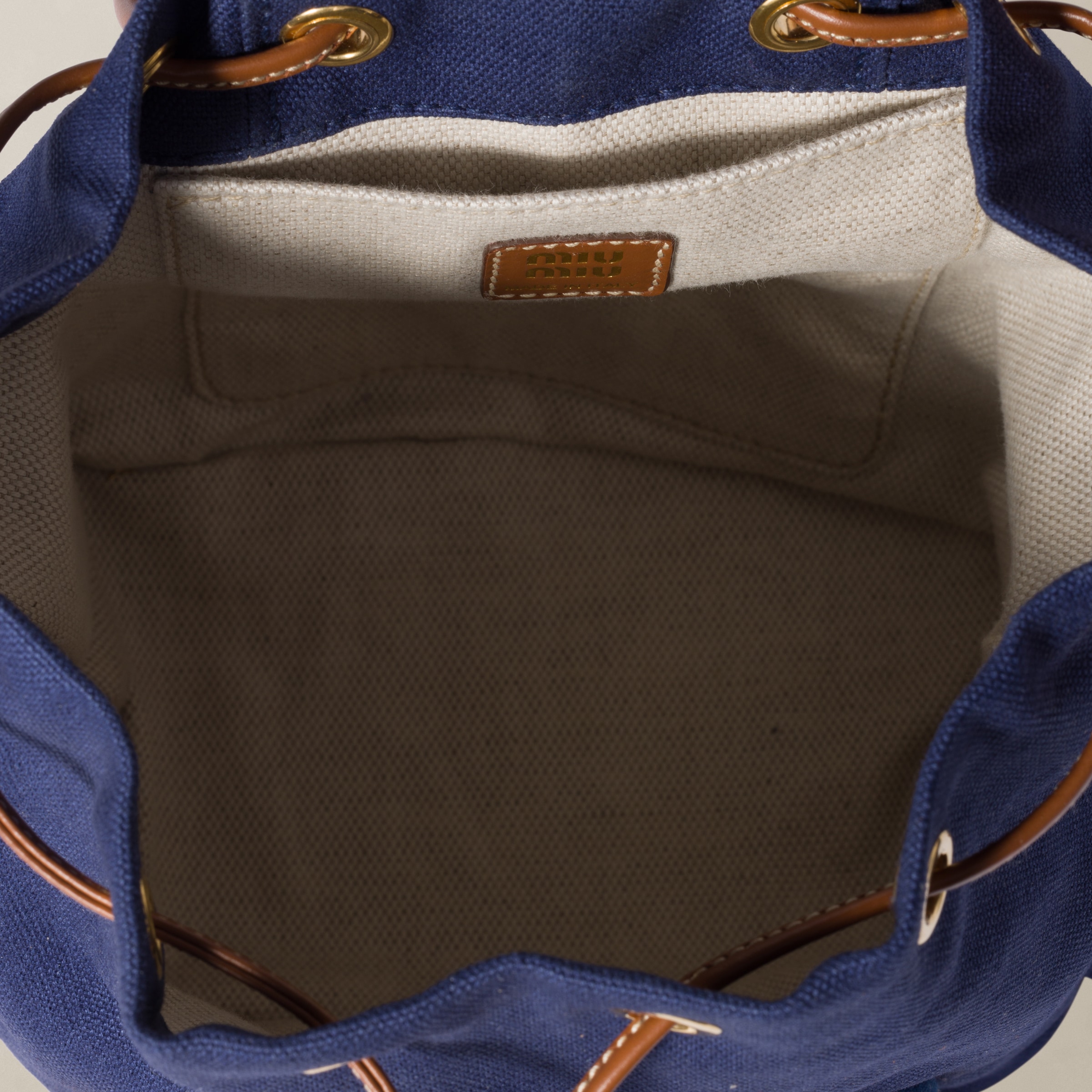 Miu Miu Canvas And Leather Backpack In Cornflower Blue/brandy