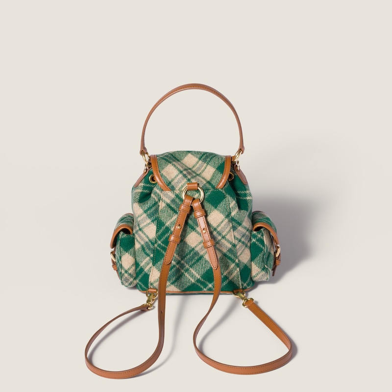 Plaid and leather backpack