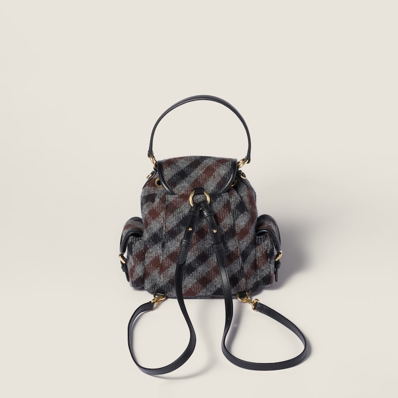 Plaid and leather backpack