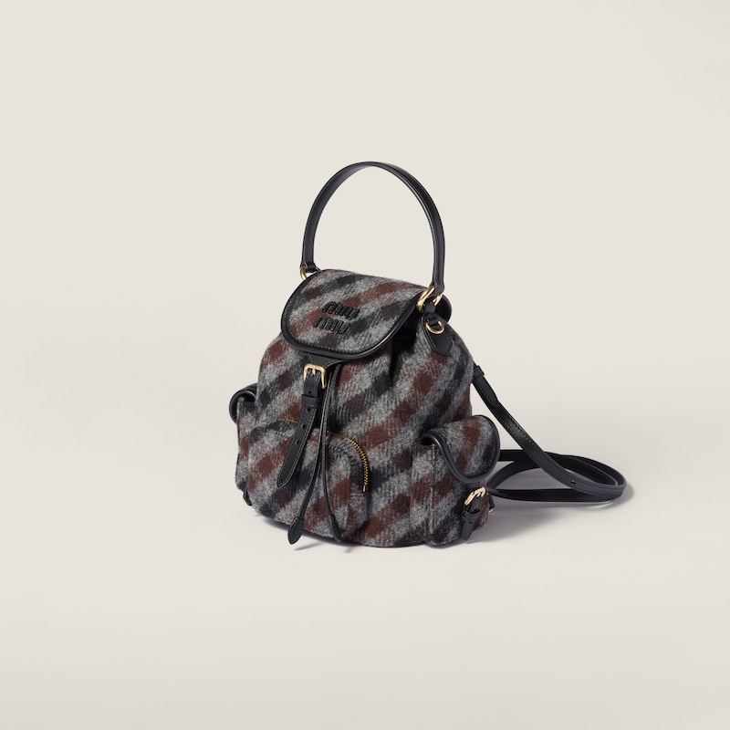 Plaid and leather backpack