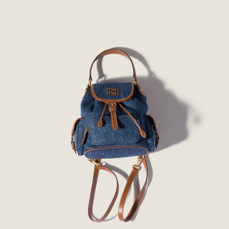 Denim and leather backpack