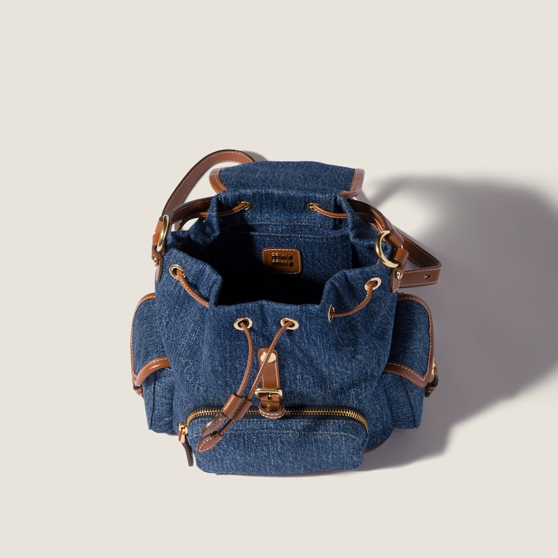 Denim and leather backpack