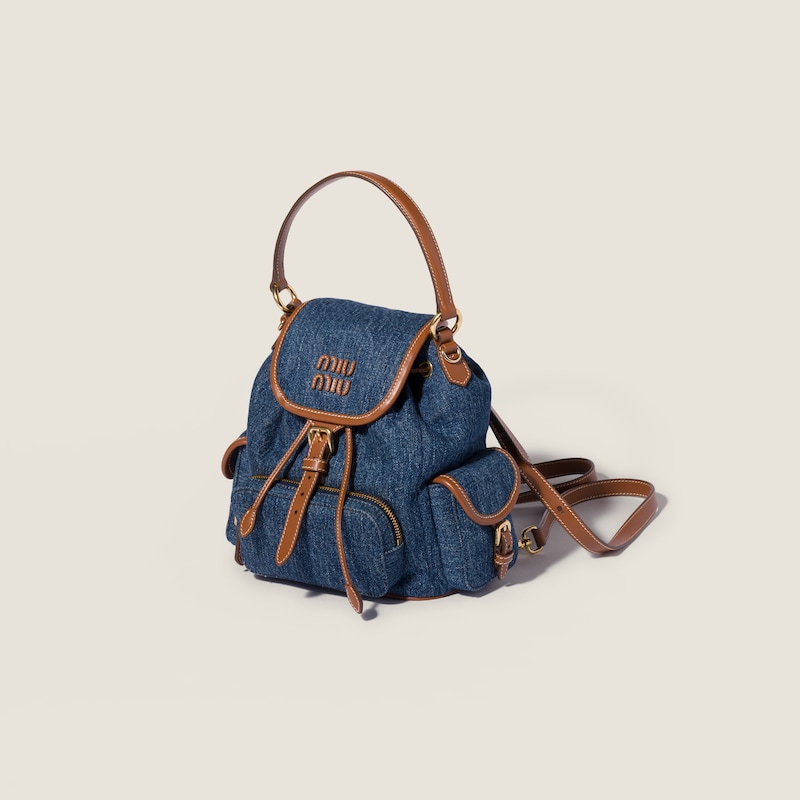 Denim and leather backpack