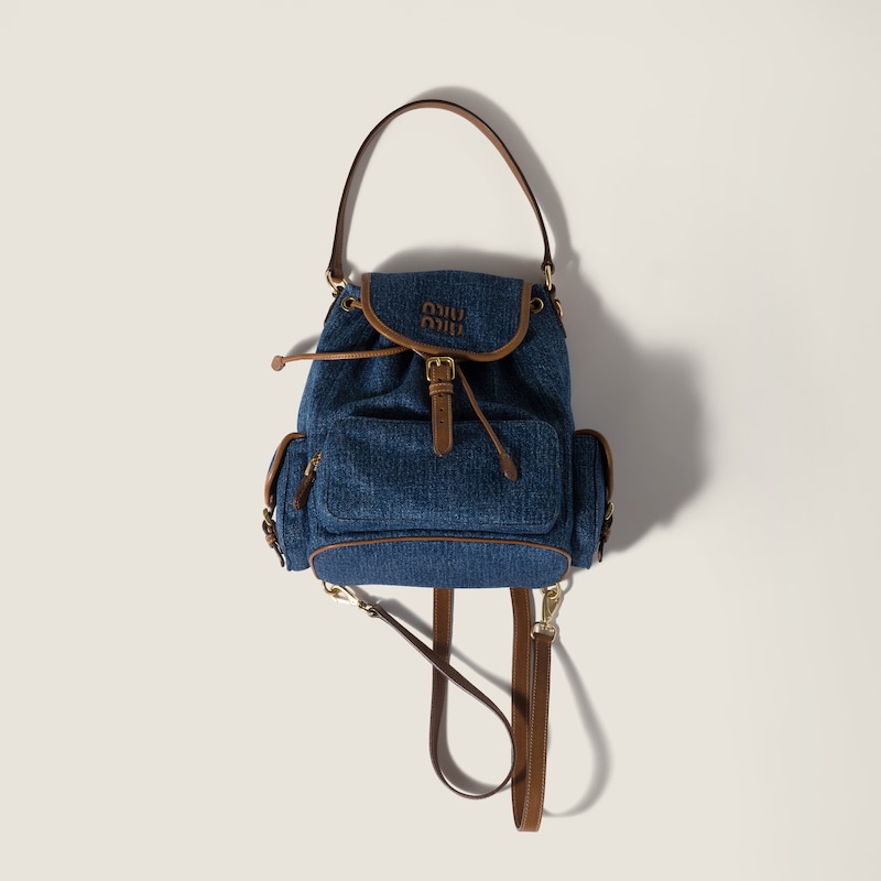 Denim and leather backpack