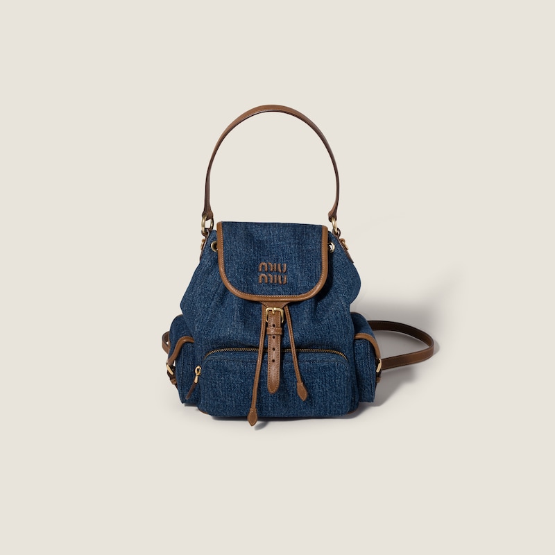 Denim and leather backpack
