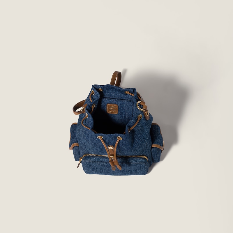 Denim and leather backpack