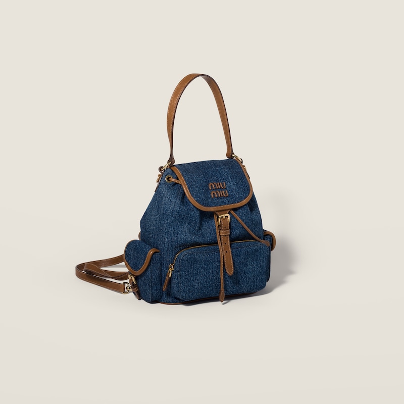 Denim and leather backpack