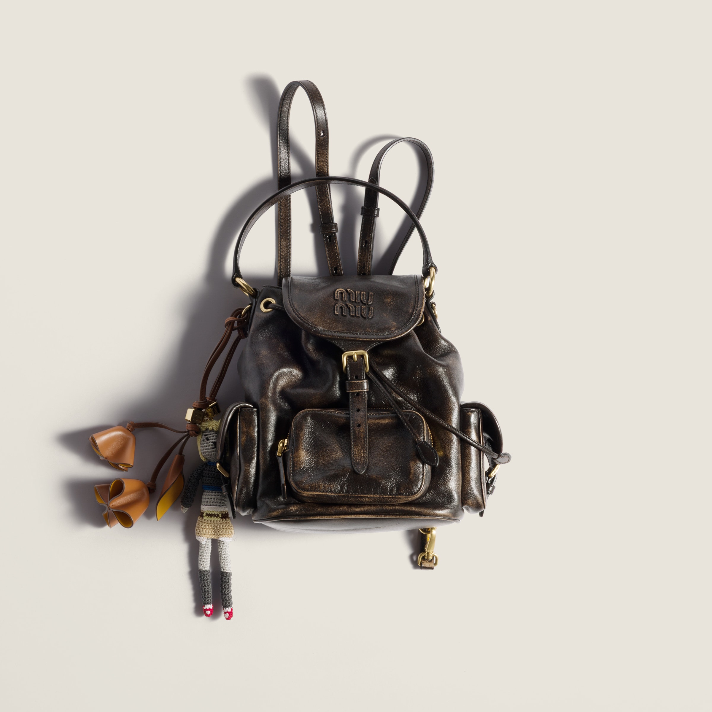 Coffee Leather Backpack | Miu Miu - United States