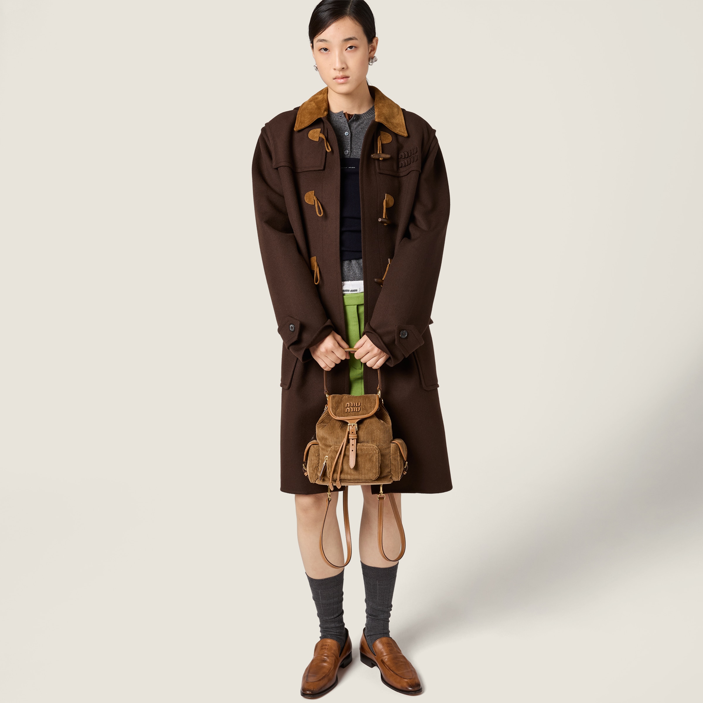 Miu Miu Corduroy Backpack In Brown