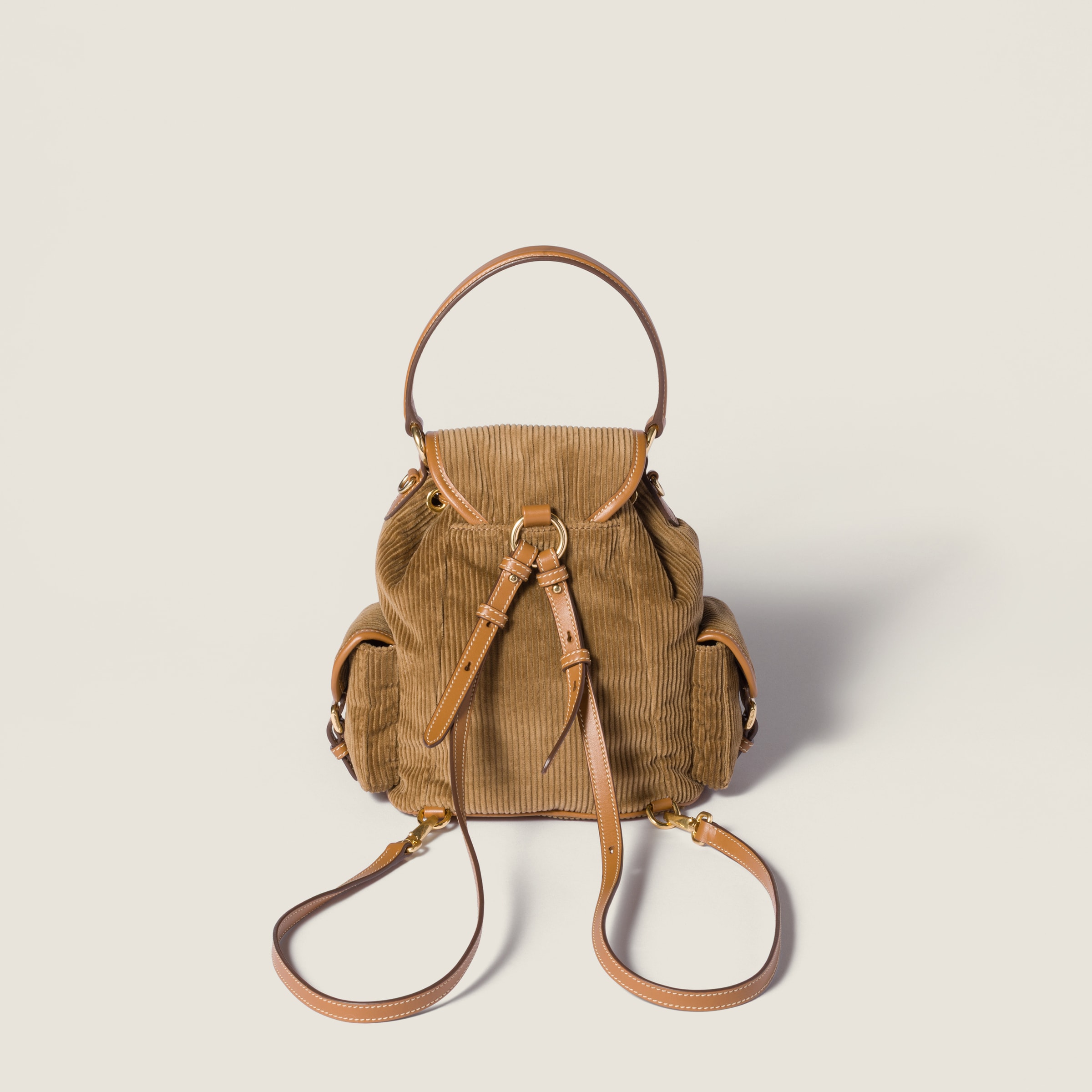 Miu Miu Corduroy Backpack In Brown