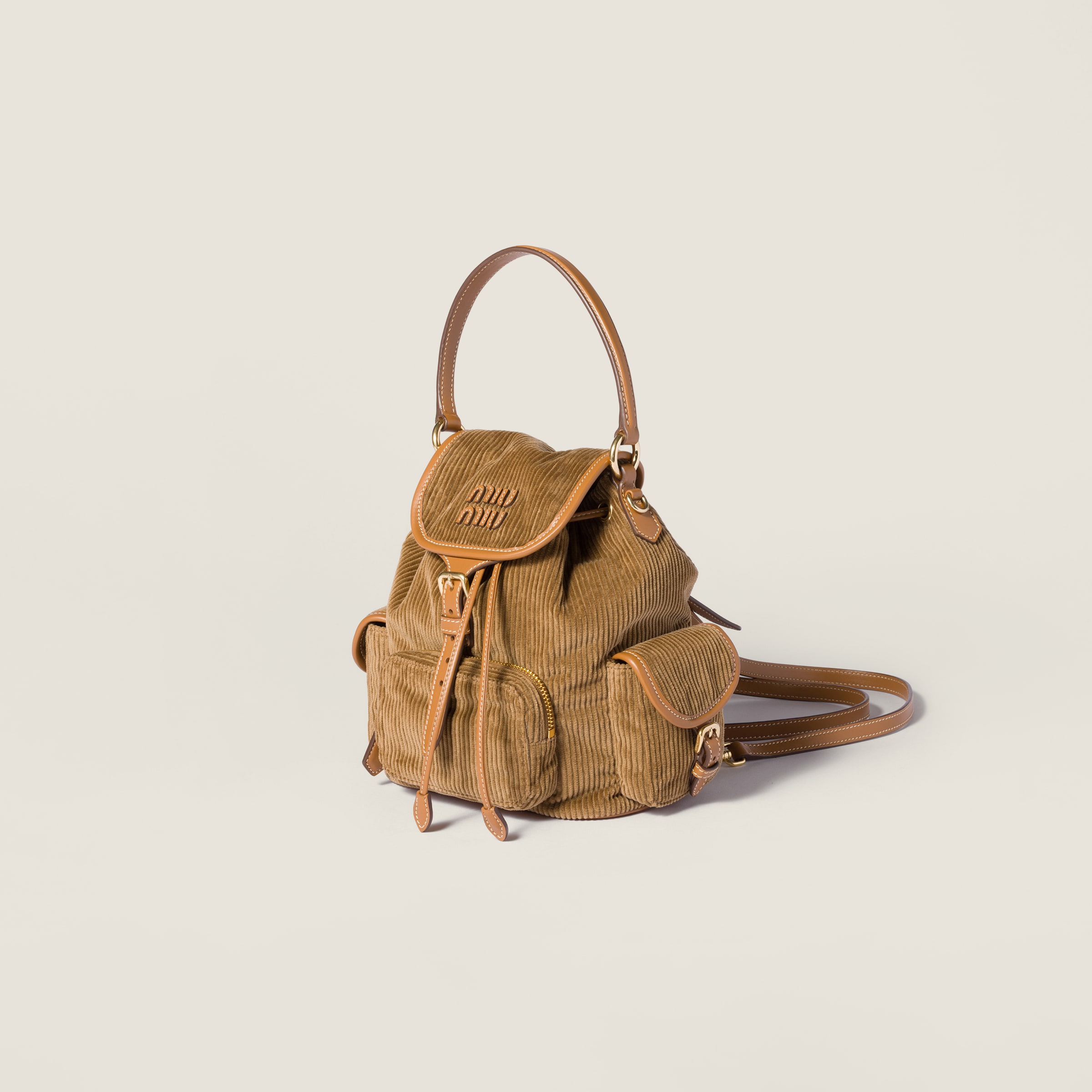 Miu Miu Corduroy Backpack In Brown
