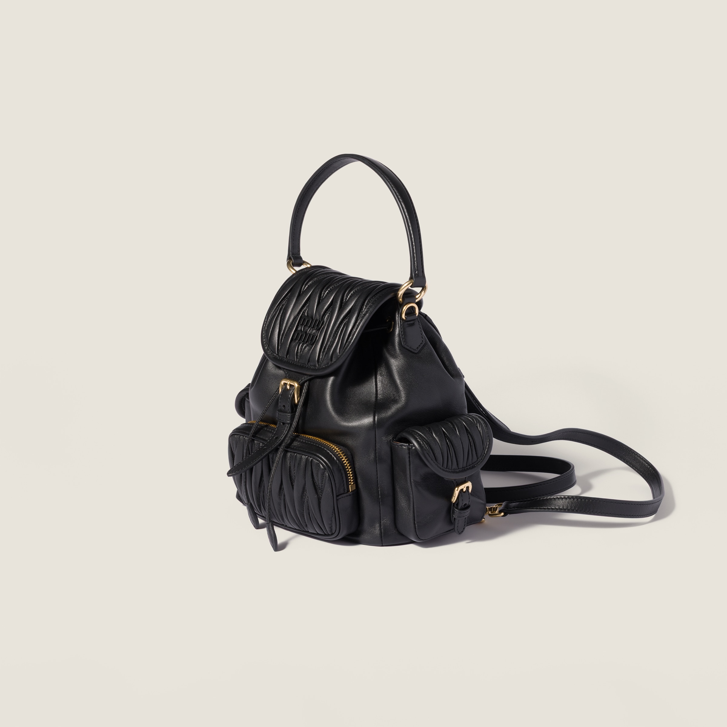 Black Matelassé Nappa Leather Backpack | Miu Miu - Japan