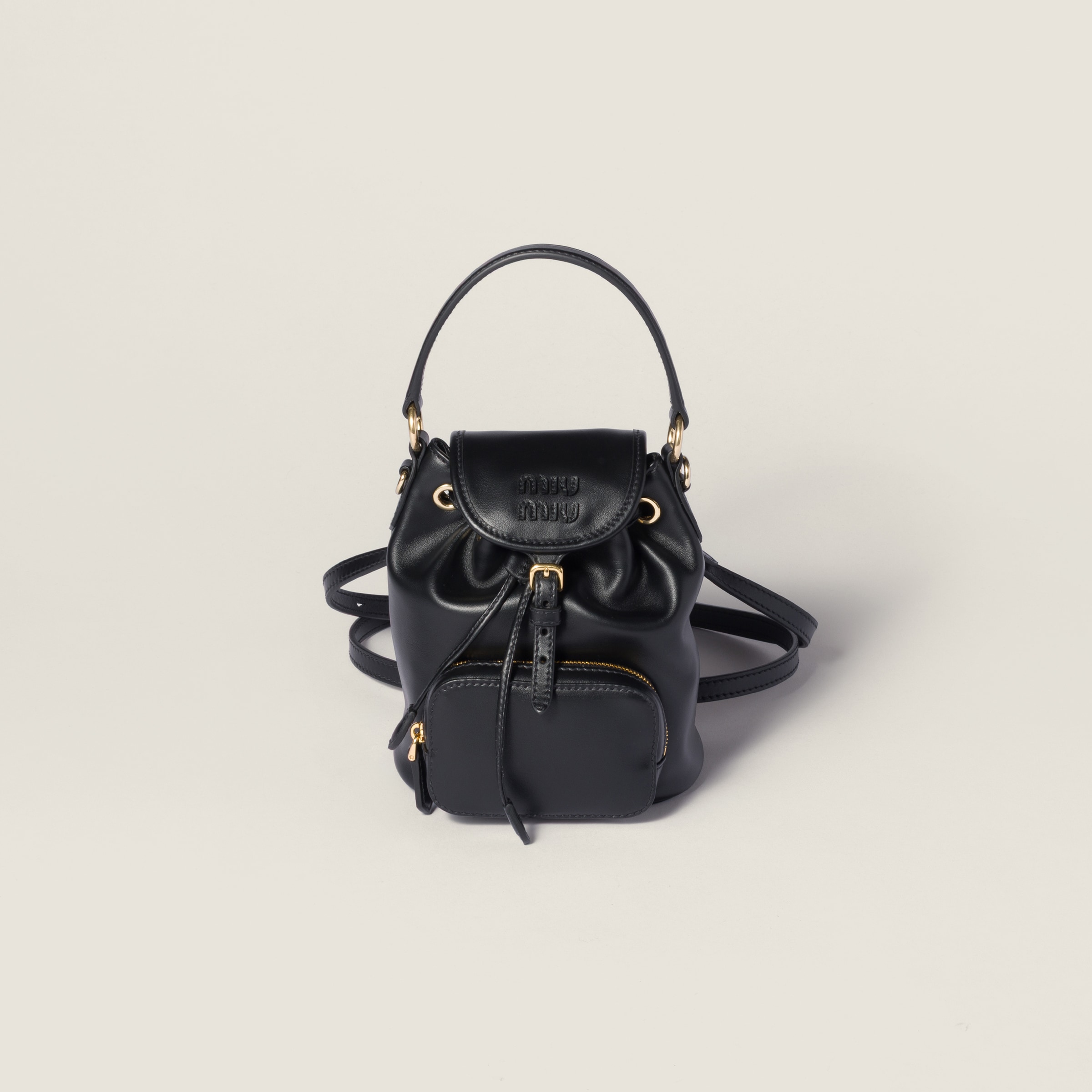 レザーとウーヴンデザイナーズ・バックパック｜ミュウミュウ