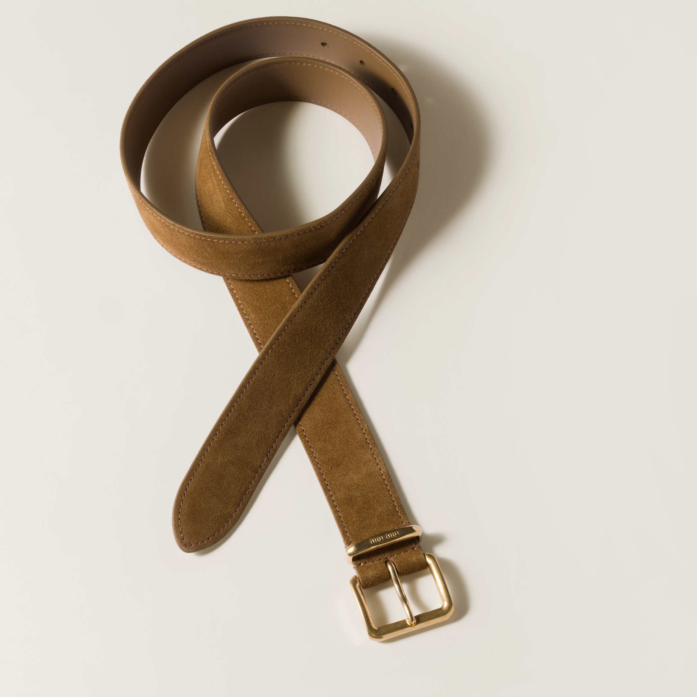 Miu Miu Light Brown Classic Logo Belt In Olive Green