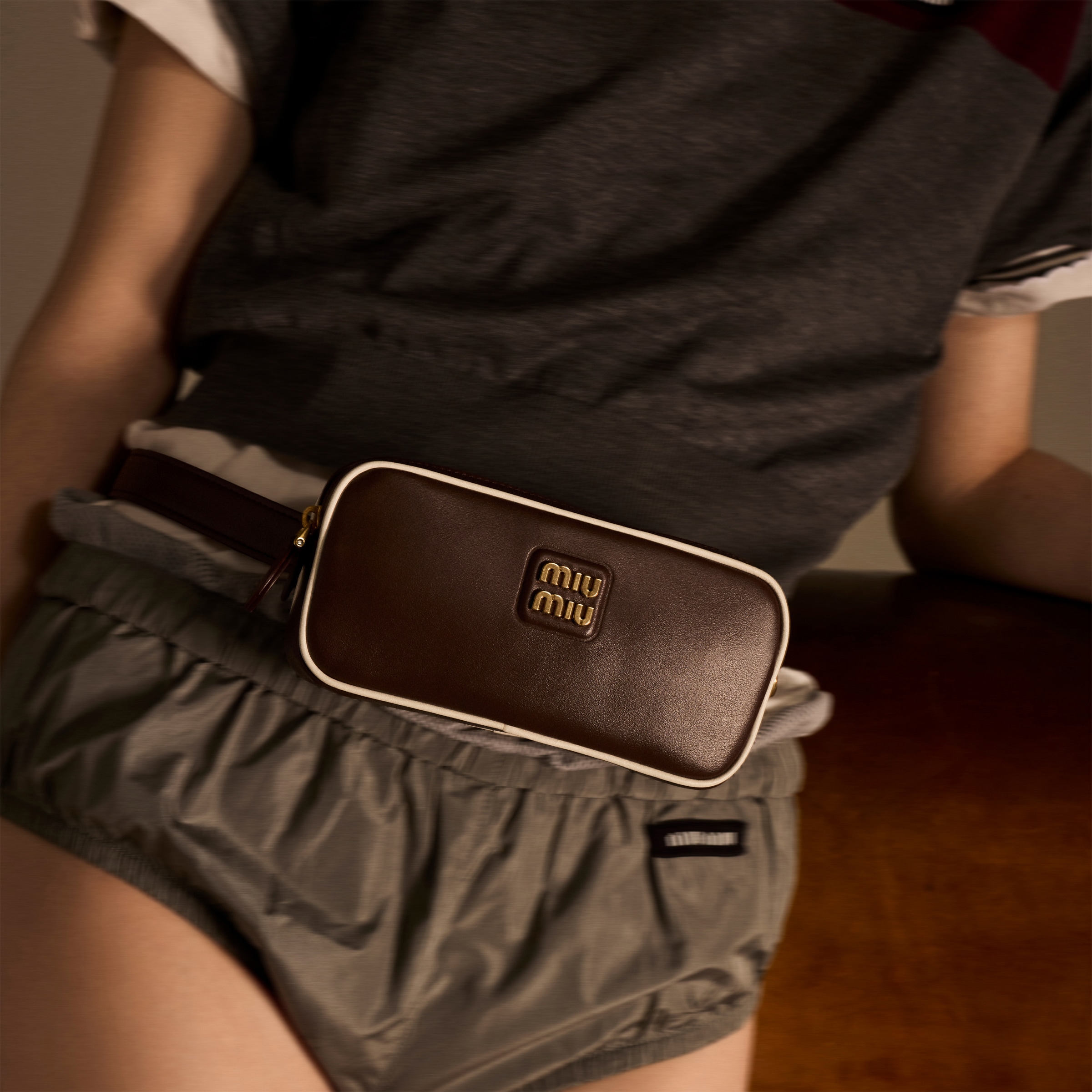 Briarwood/white Leather Belt Bag | Miu Miu
