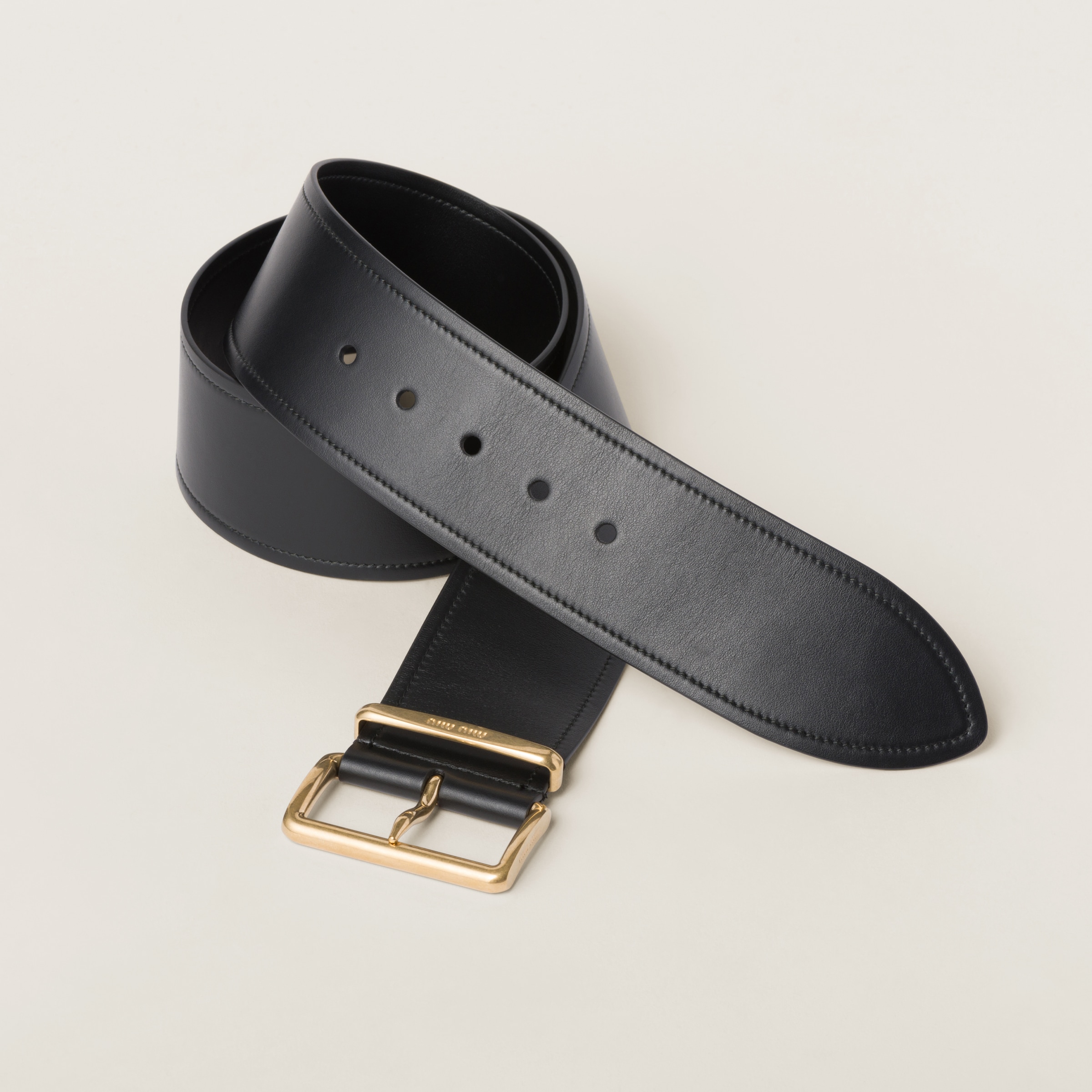 Shop Miumiu Leather Belt In Black