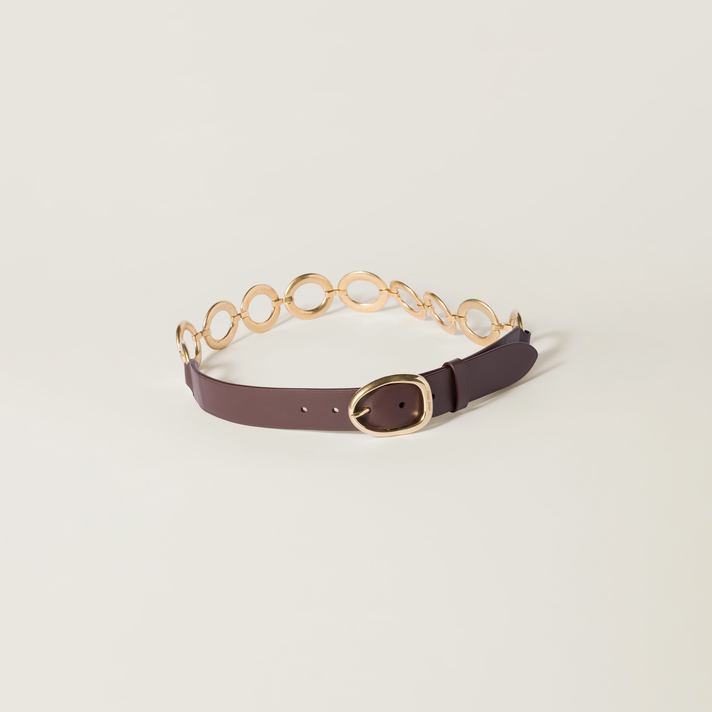 Miu Miu Leather And Metal Belt In Briarwood