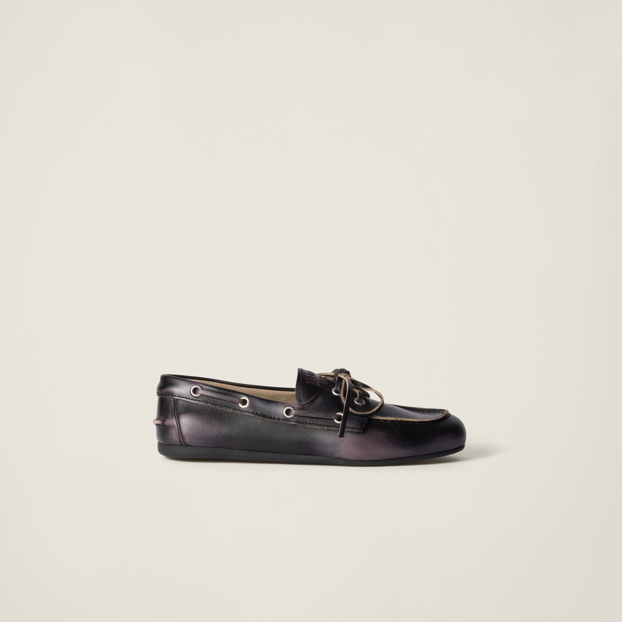 Miu Miu Unlined Bleached Leather Loafers In Black