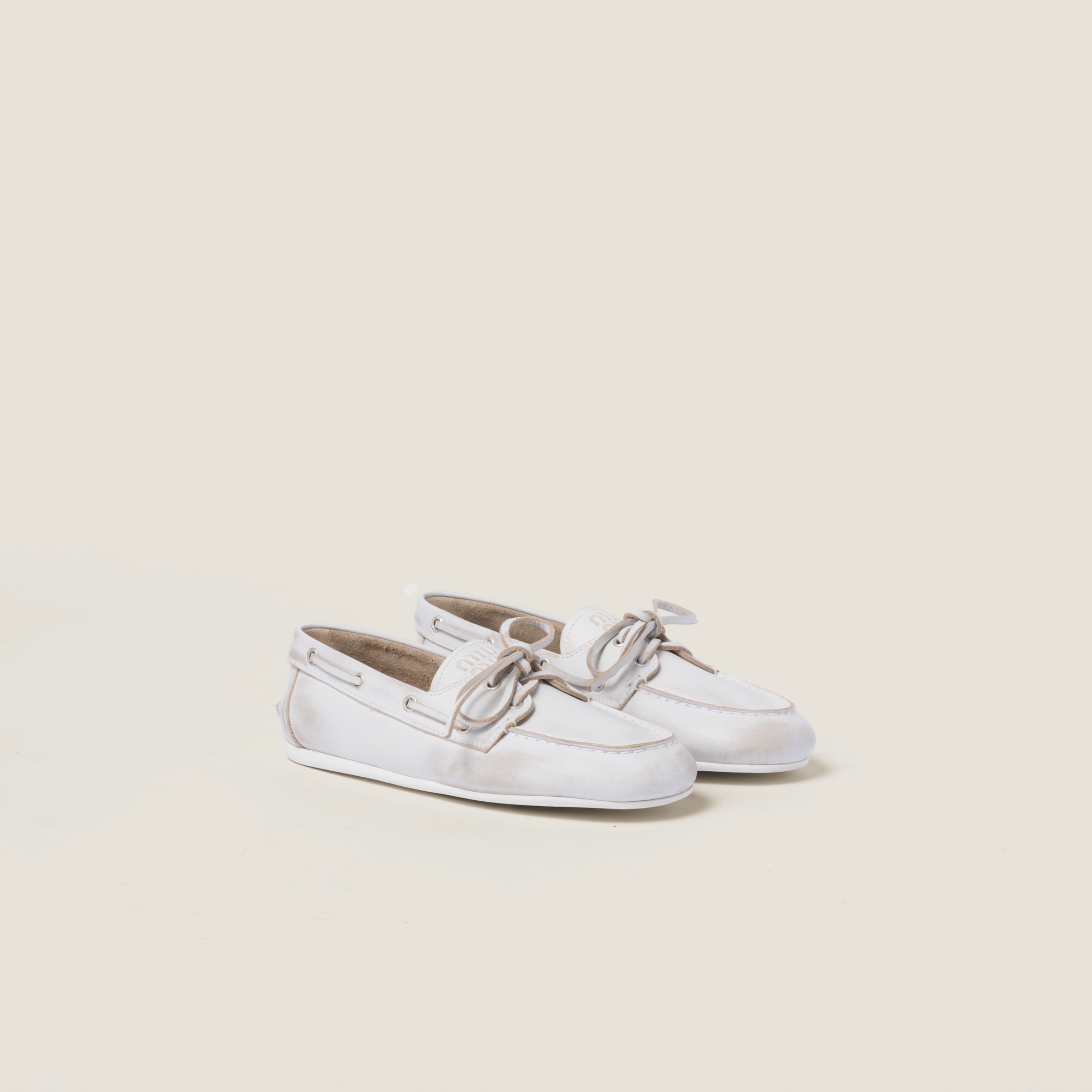 White Unlined Bleached Leather Loafers Miu Miu