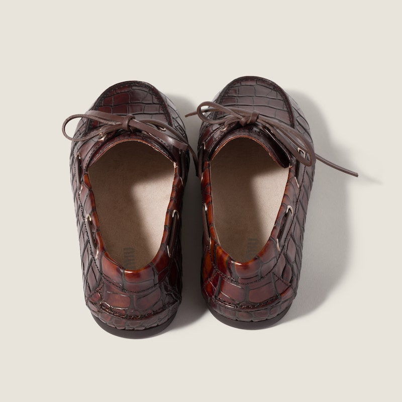 Croco-print leather Deck shoes