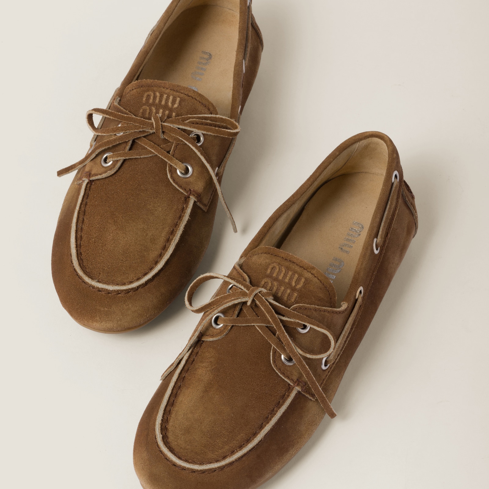 Cinnamon faded unlined suede loafers miu miu