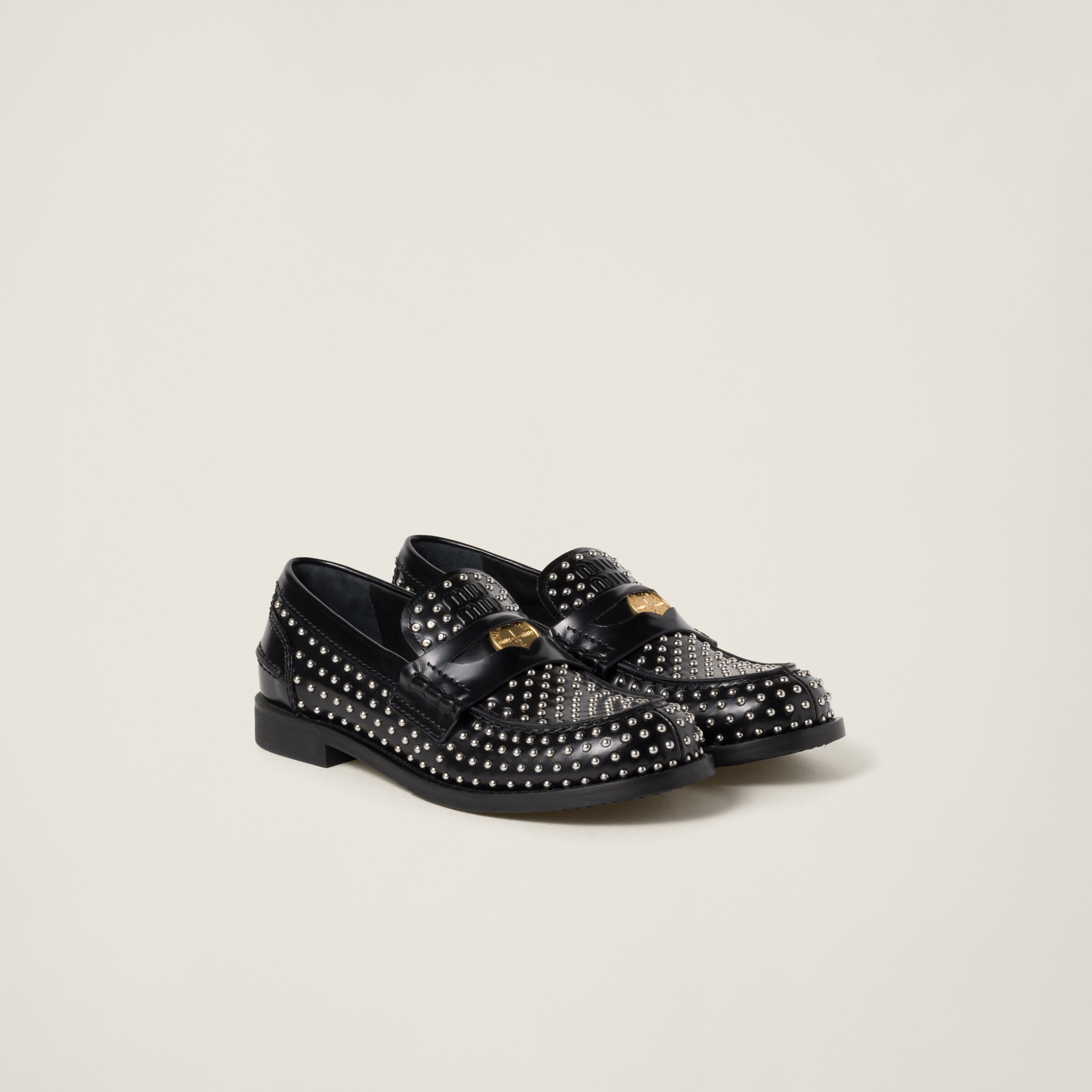 Black Brushed Leather Loafers Miu Miu