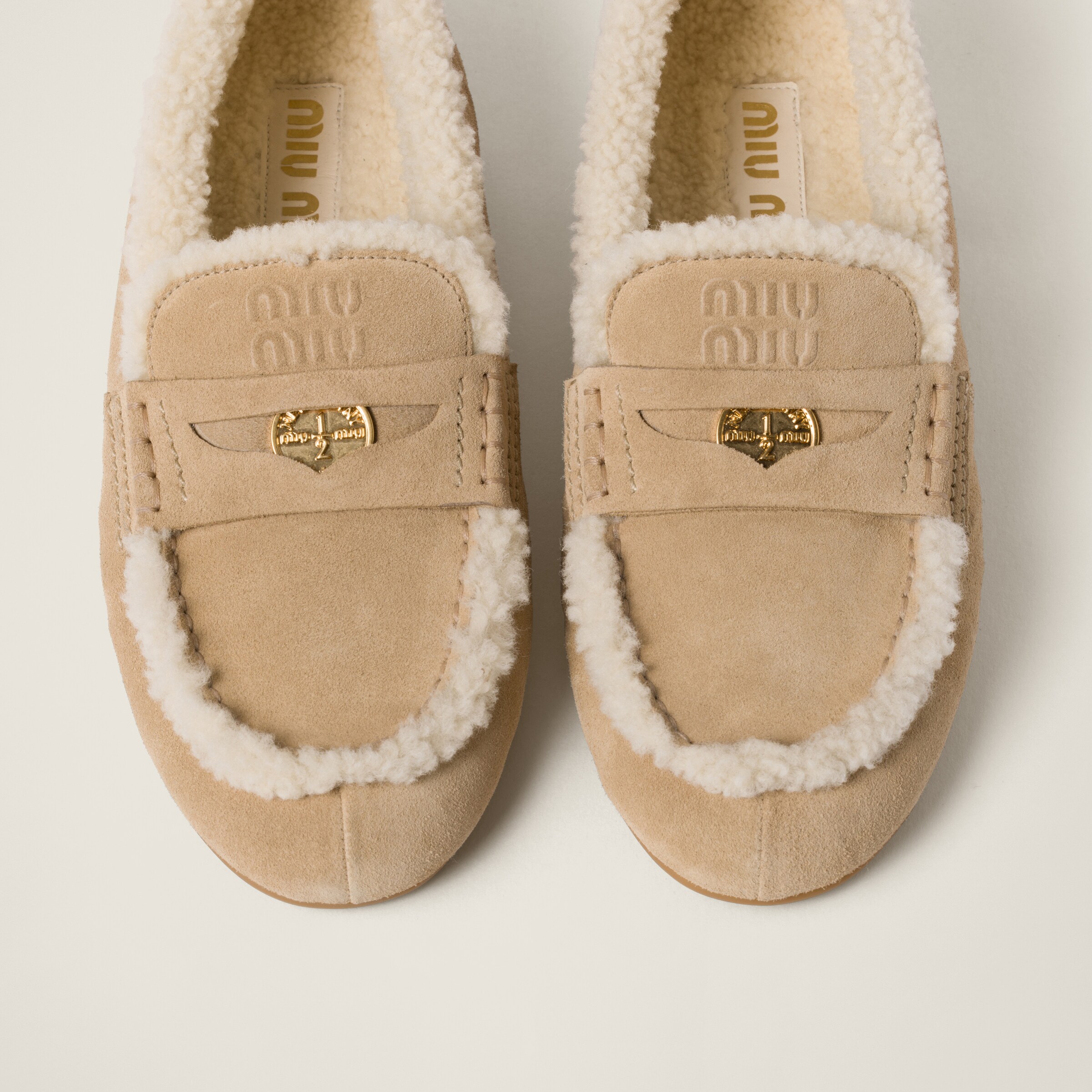 Ecru Suede Loafers | Miu Miu