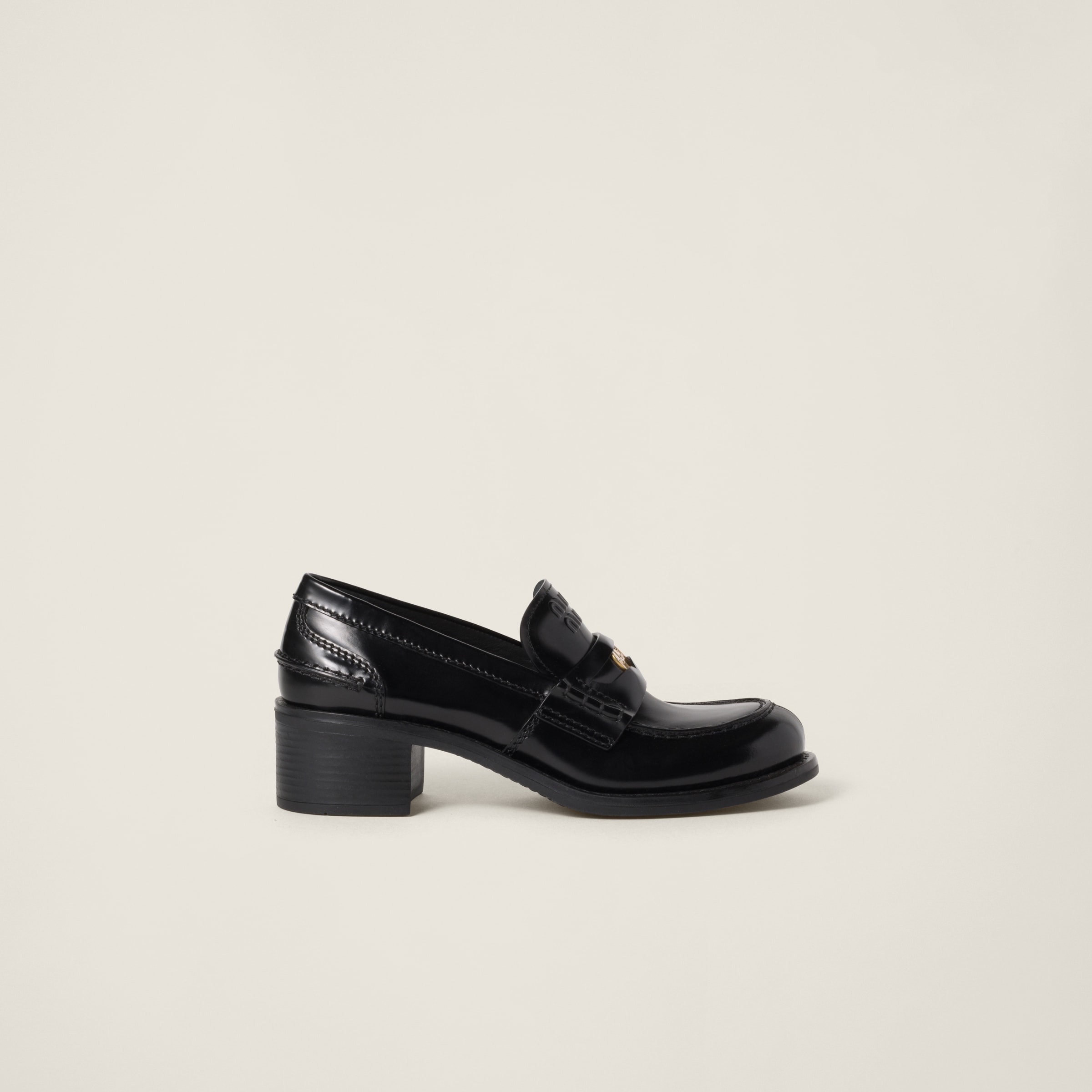 Black Brushed Leather Loafers | Miu Miu