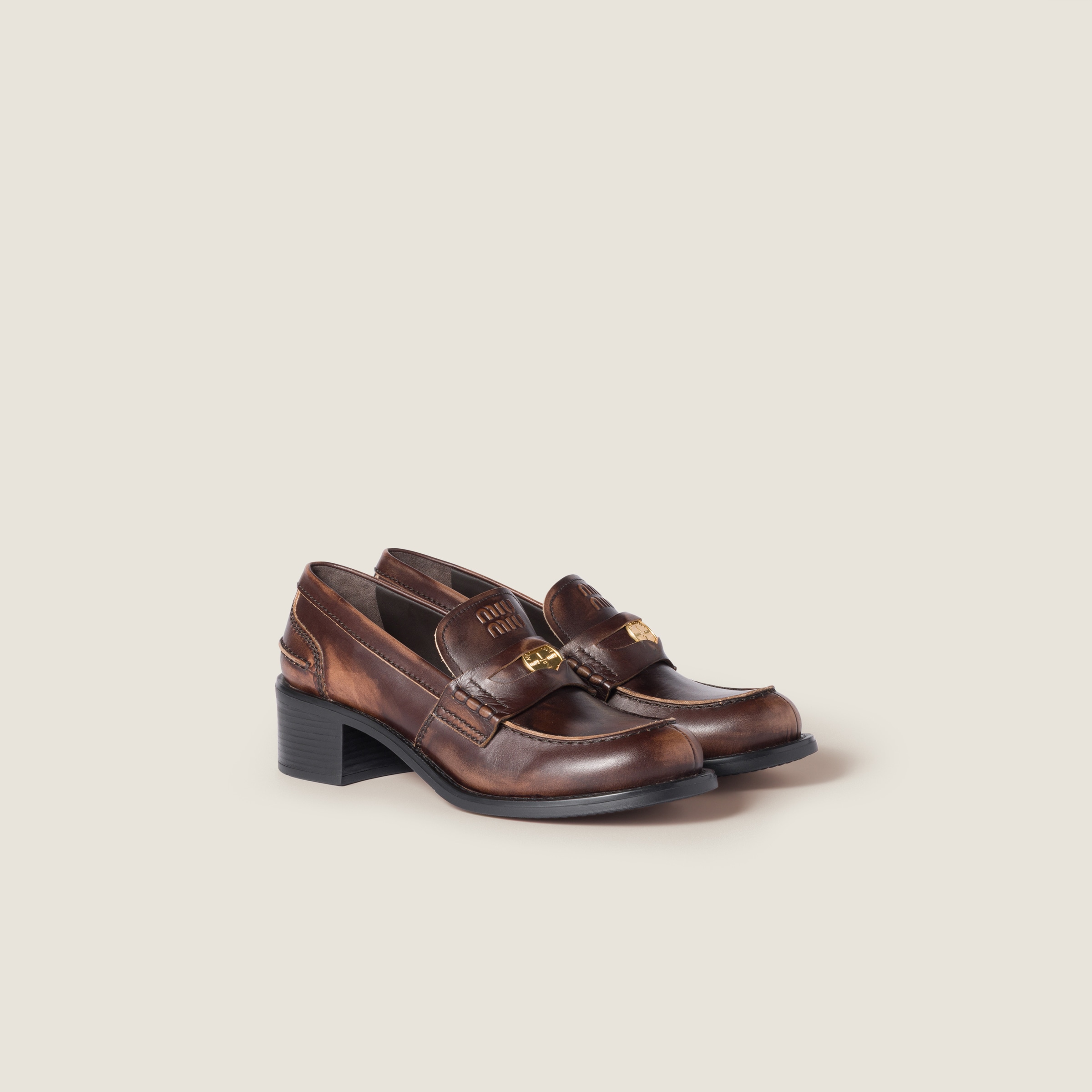 Miu Miu Decò Calf Leather Loafers In Black