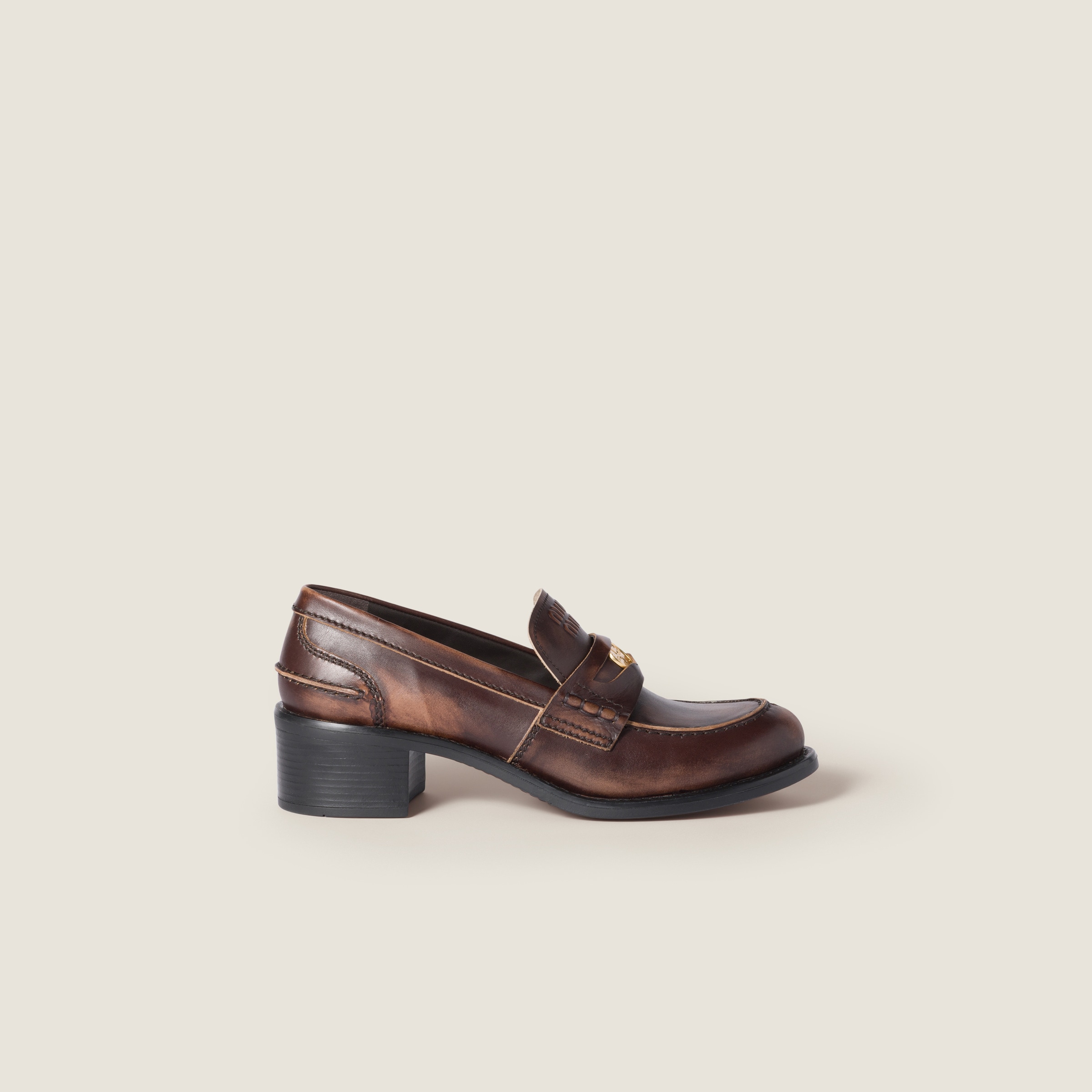Miu Miu Decò Calf Leather Loafers In Black