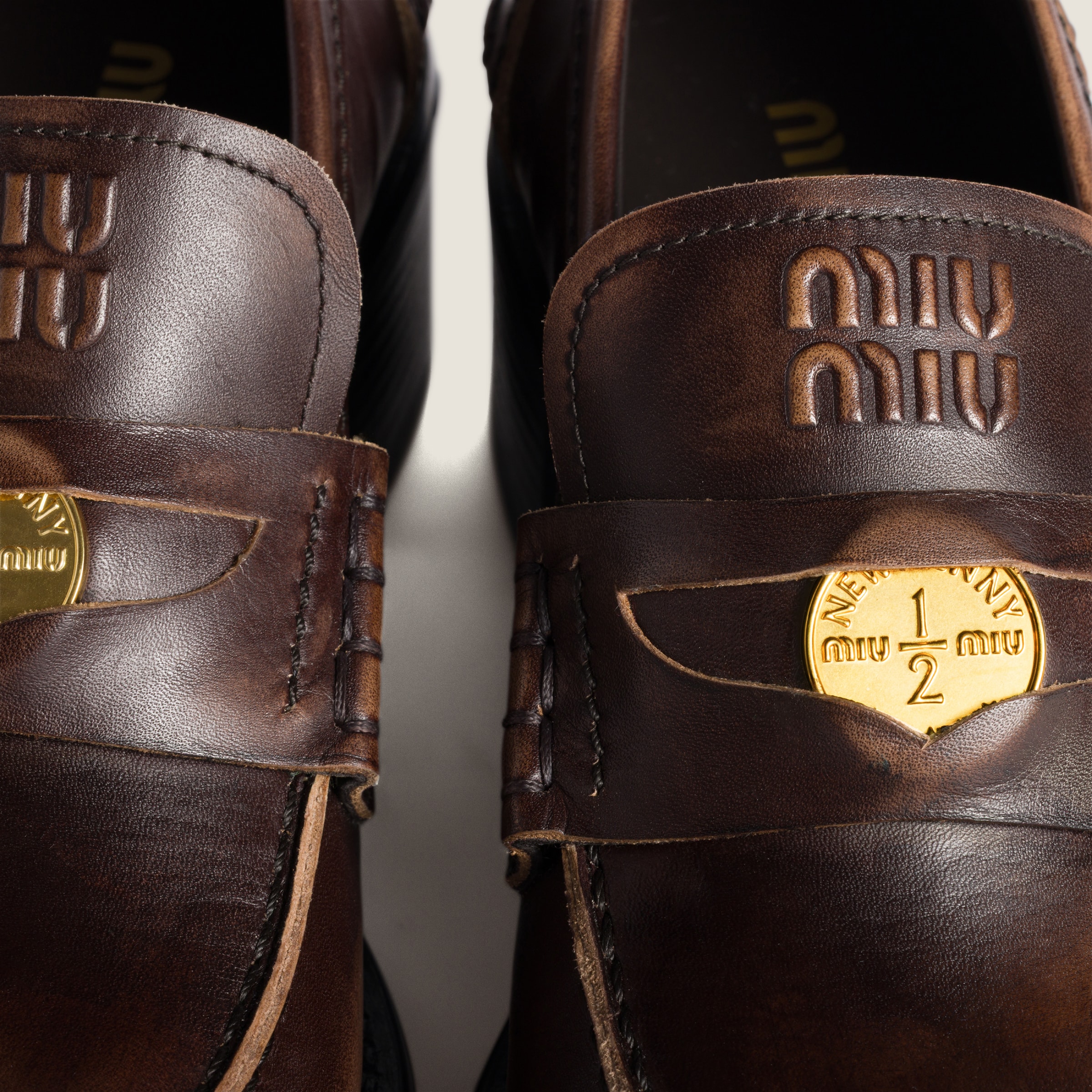 Miu Miu Decò Calf Leather Loafers In Black