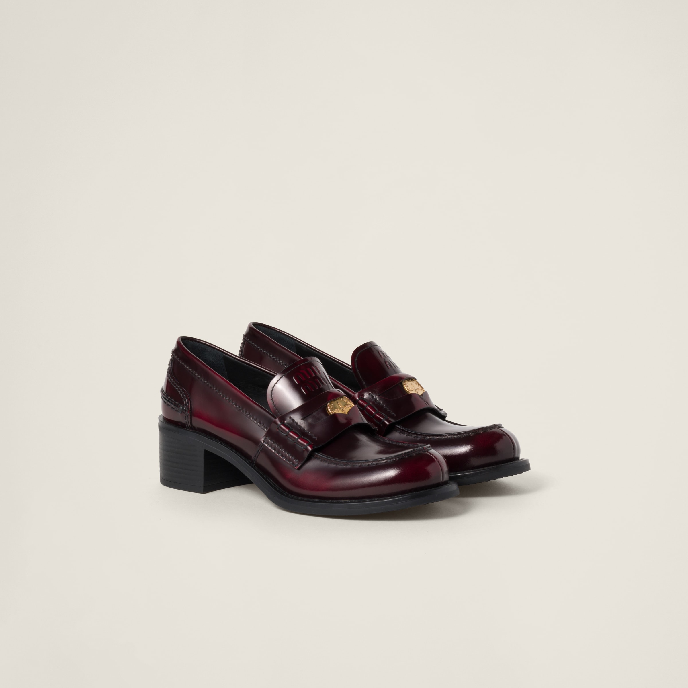 Crimson Brushed Leather Loafers | Miu Miu