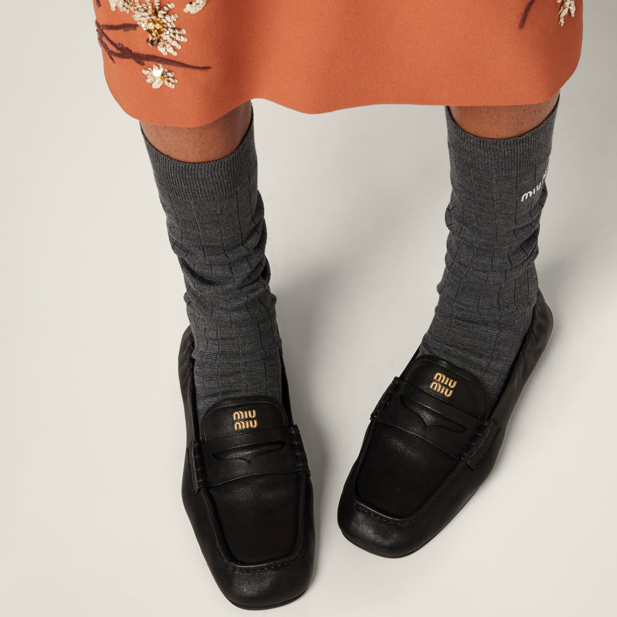Black Ruches Nappa Leather Loafers | Miu Miu Black Ruches Nappa Leather Loafers | Miu Miu