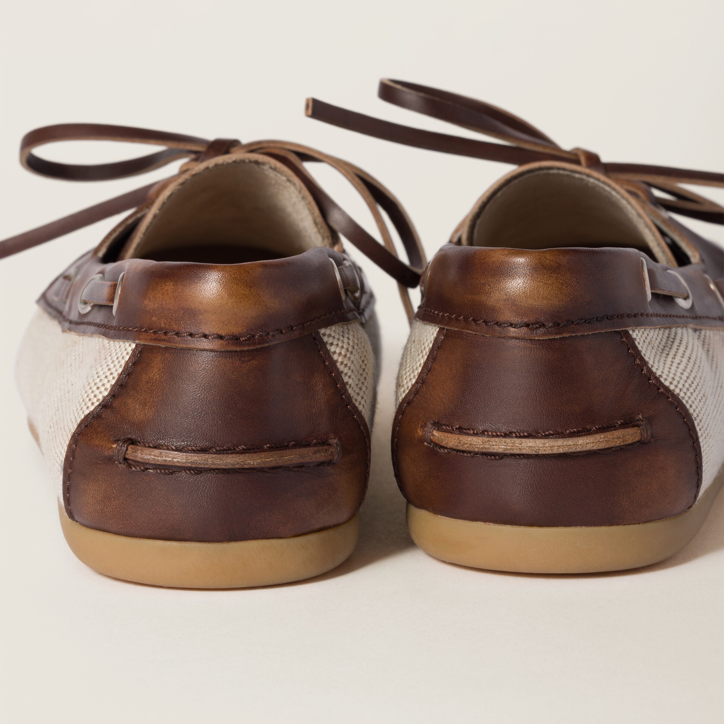 Shop Miu Miu Canvas And Bleached Leather Boat Shoes In Beige/brown