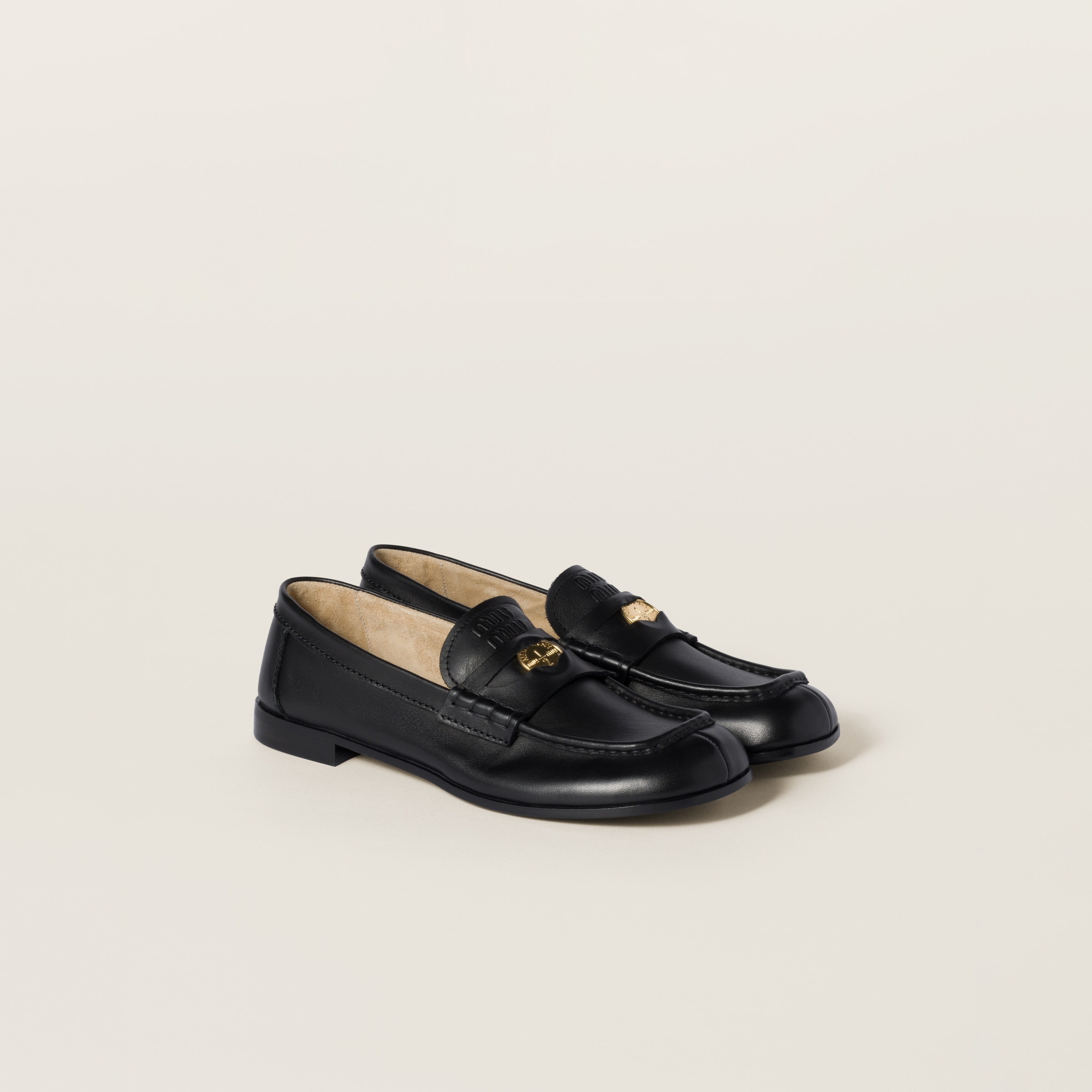 Miu Miu Leather Loafers In Black
