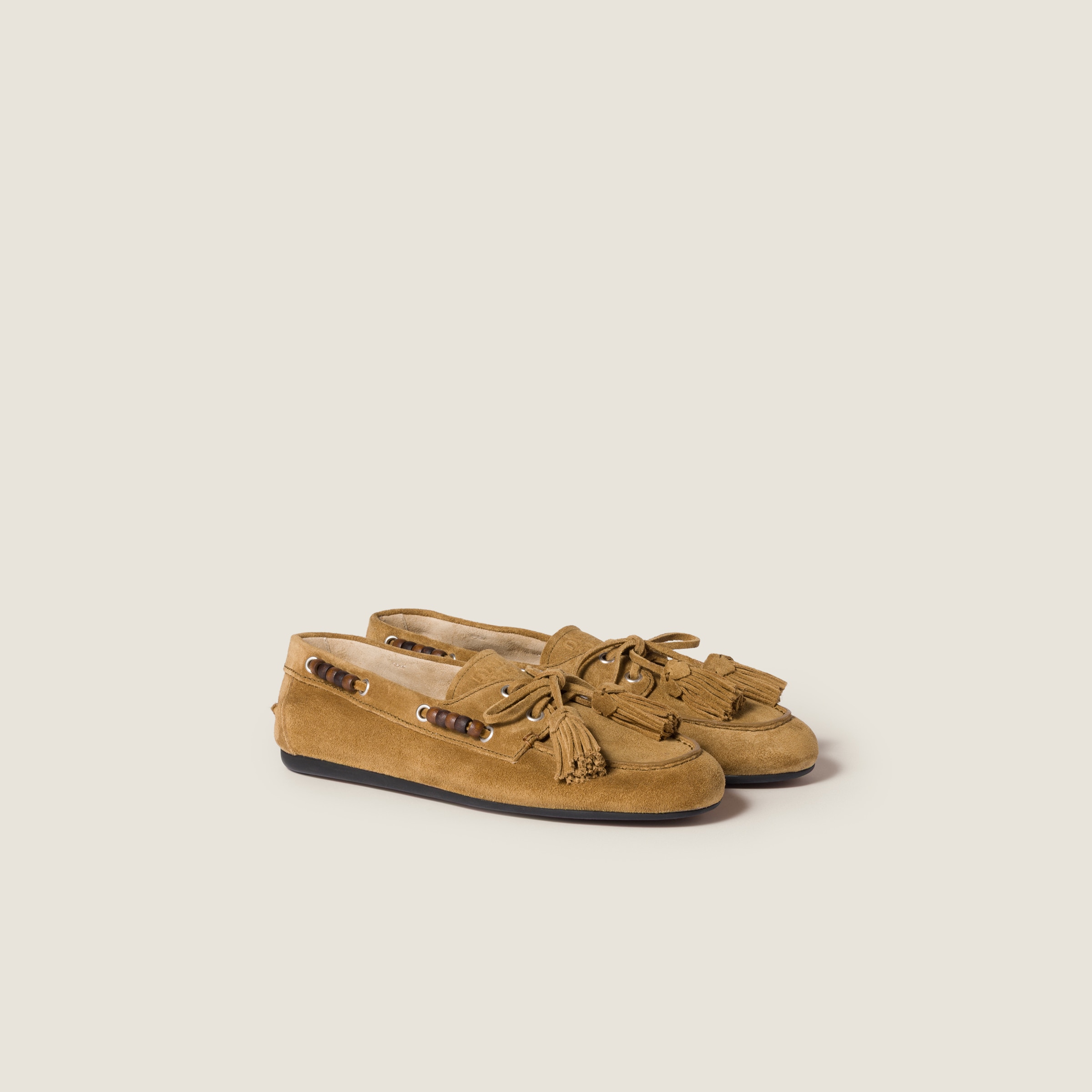 Miu Miu Suede Tassel Loafers In Brown
