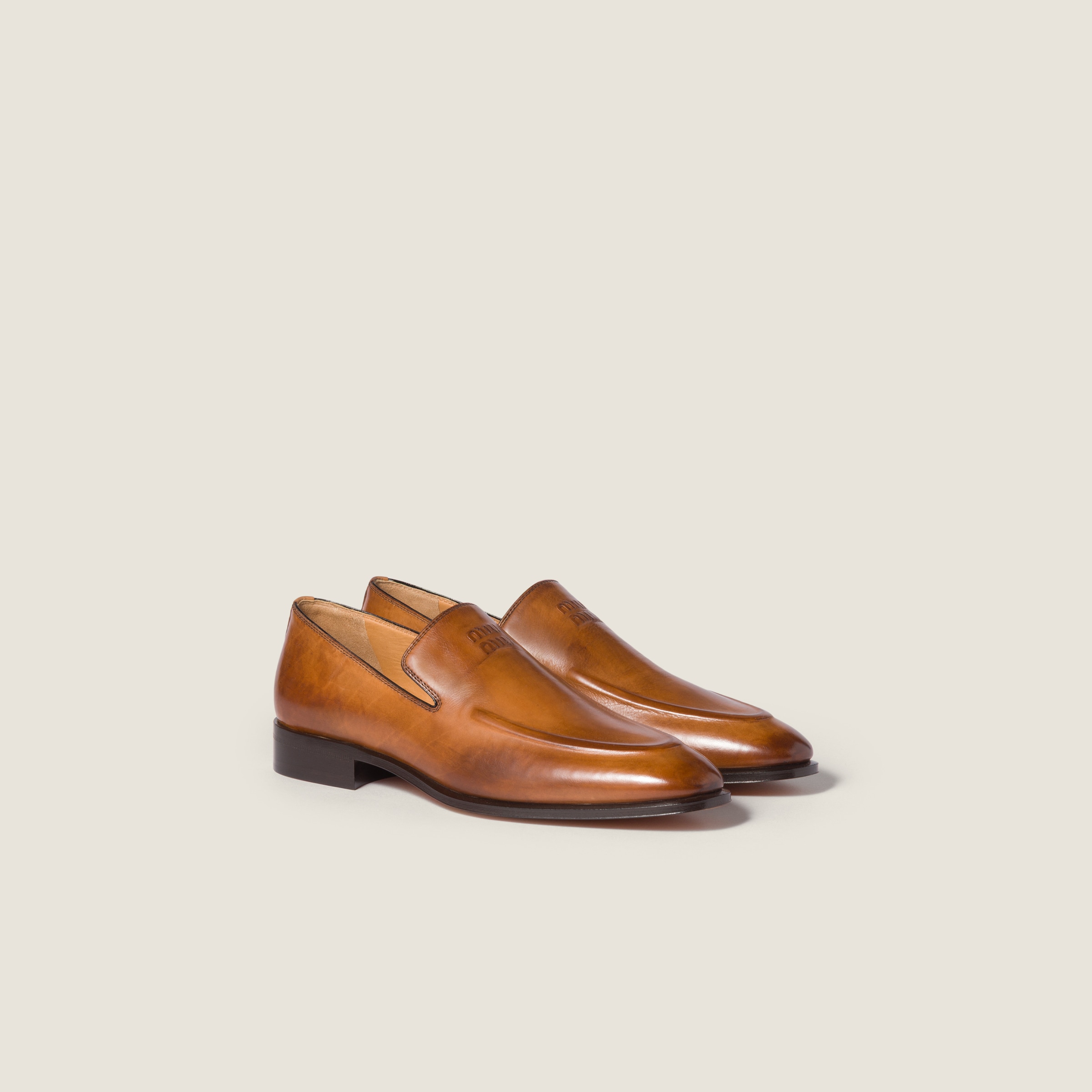 Miu Miu Leather Loafers In Animal Print