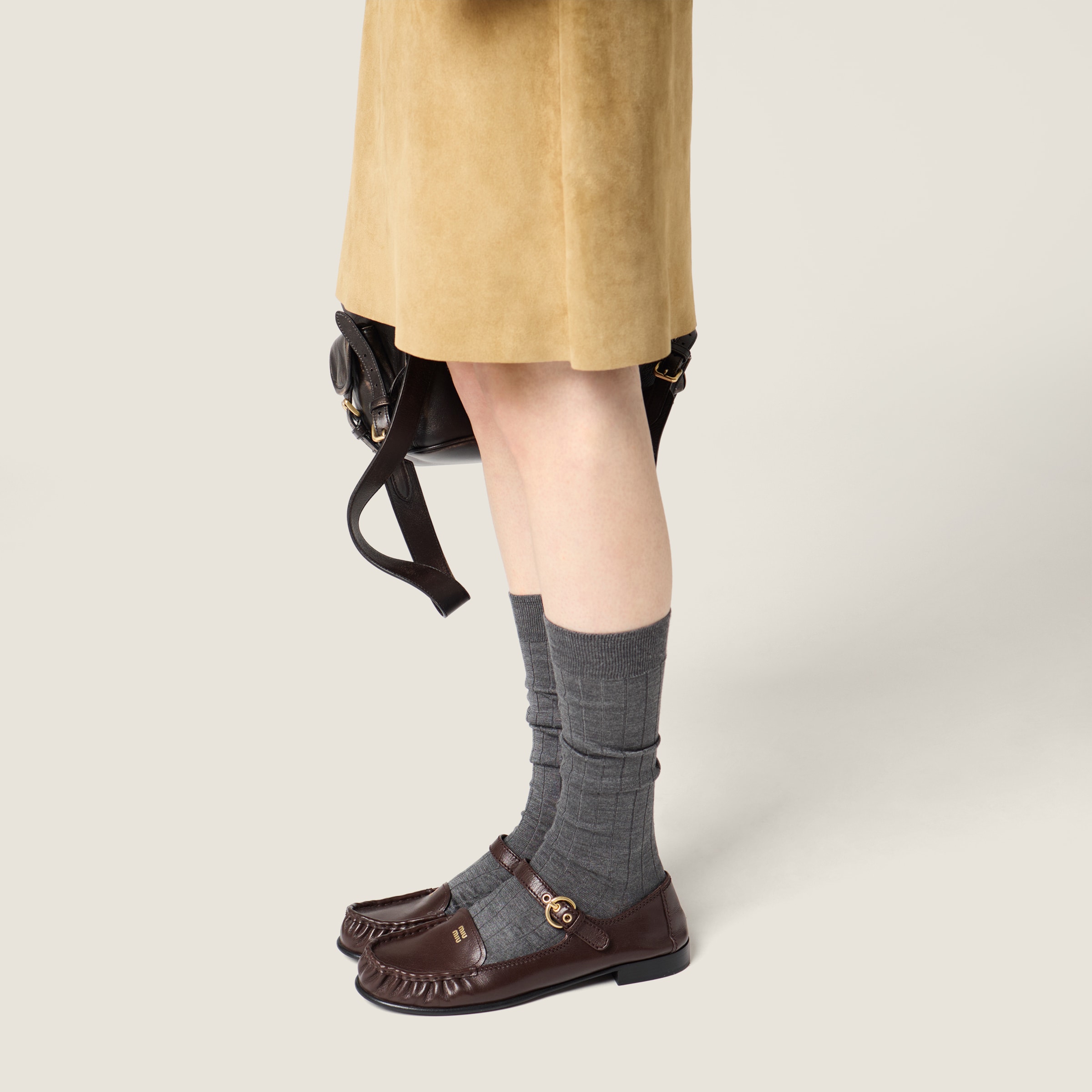 Dark Brown Leather Loafers With Strap | Miu Miu - United States
