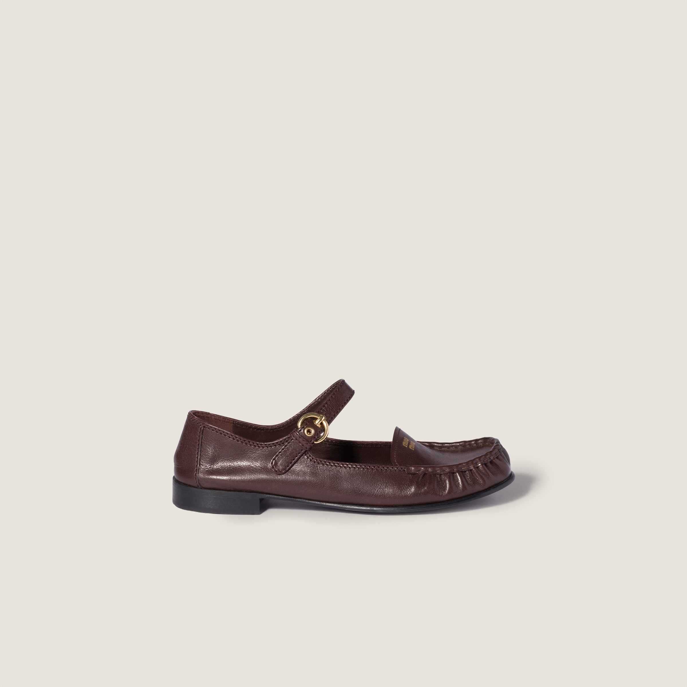 Miu Miu Leather Loafers With Strap In Brown