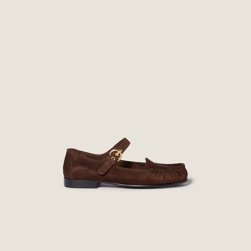 Suede loafers with buckle